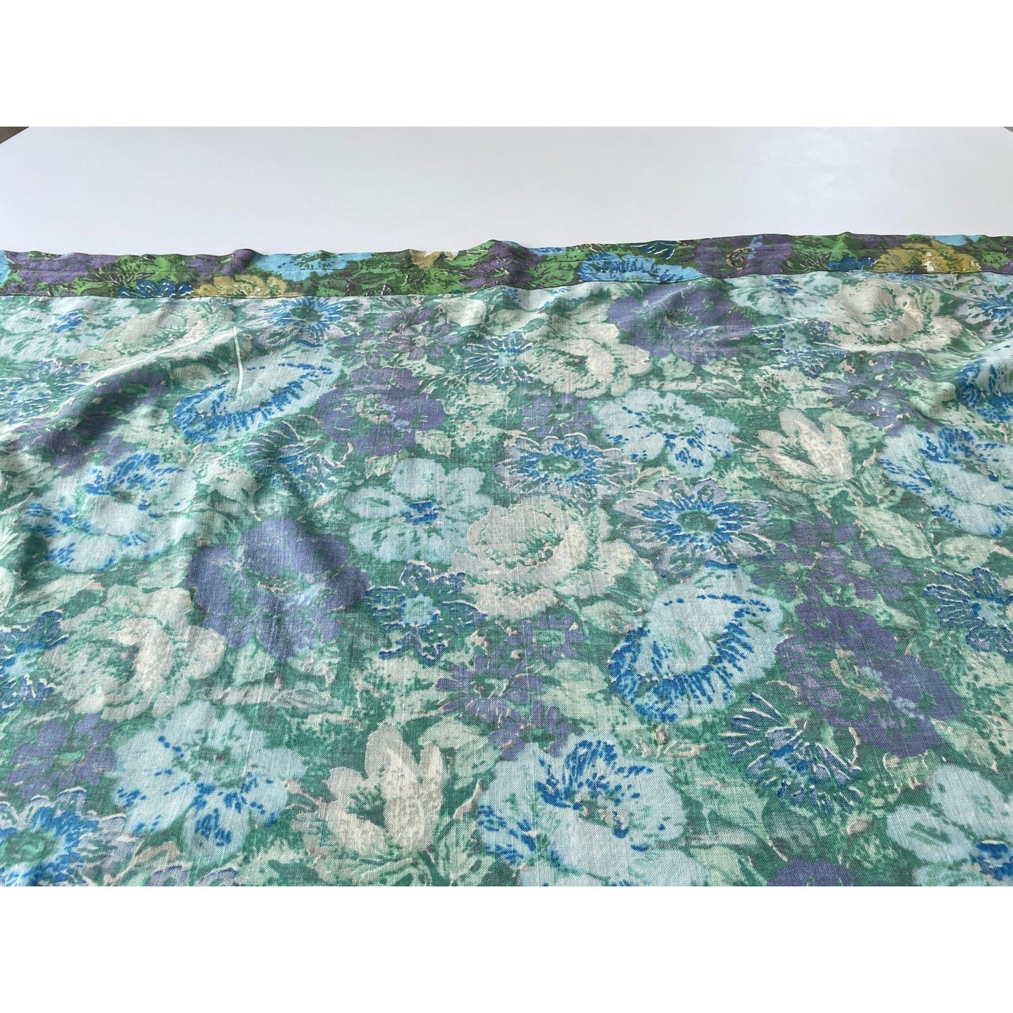 Vintage 60s  green blue purple floral curtain panel