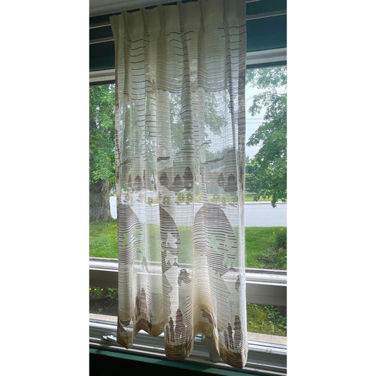 Vintage 80s pleated curtain, beige and brown artistic scenery, single panel