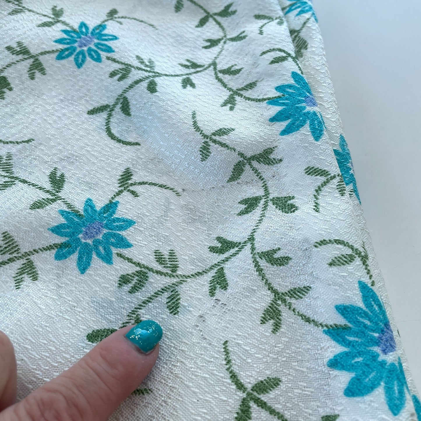 Vintage 60s blue fowers pleated curtains panels