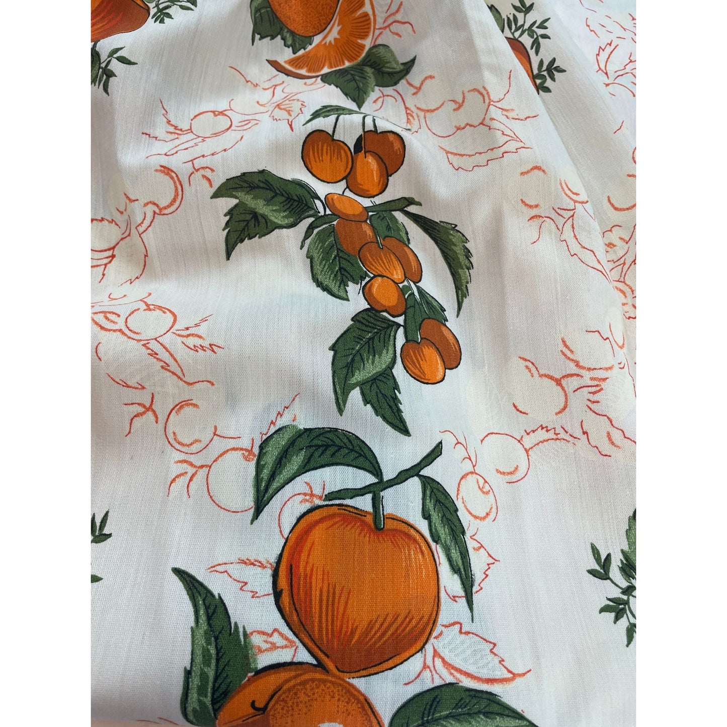 Vintage 50s pleated curtain, orange fruits novelty print