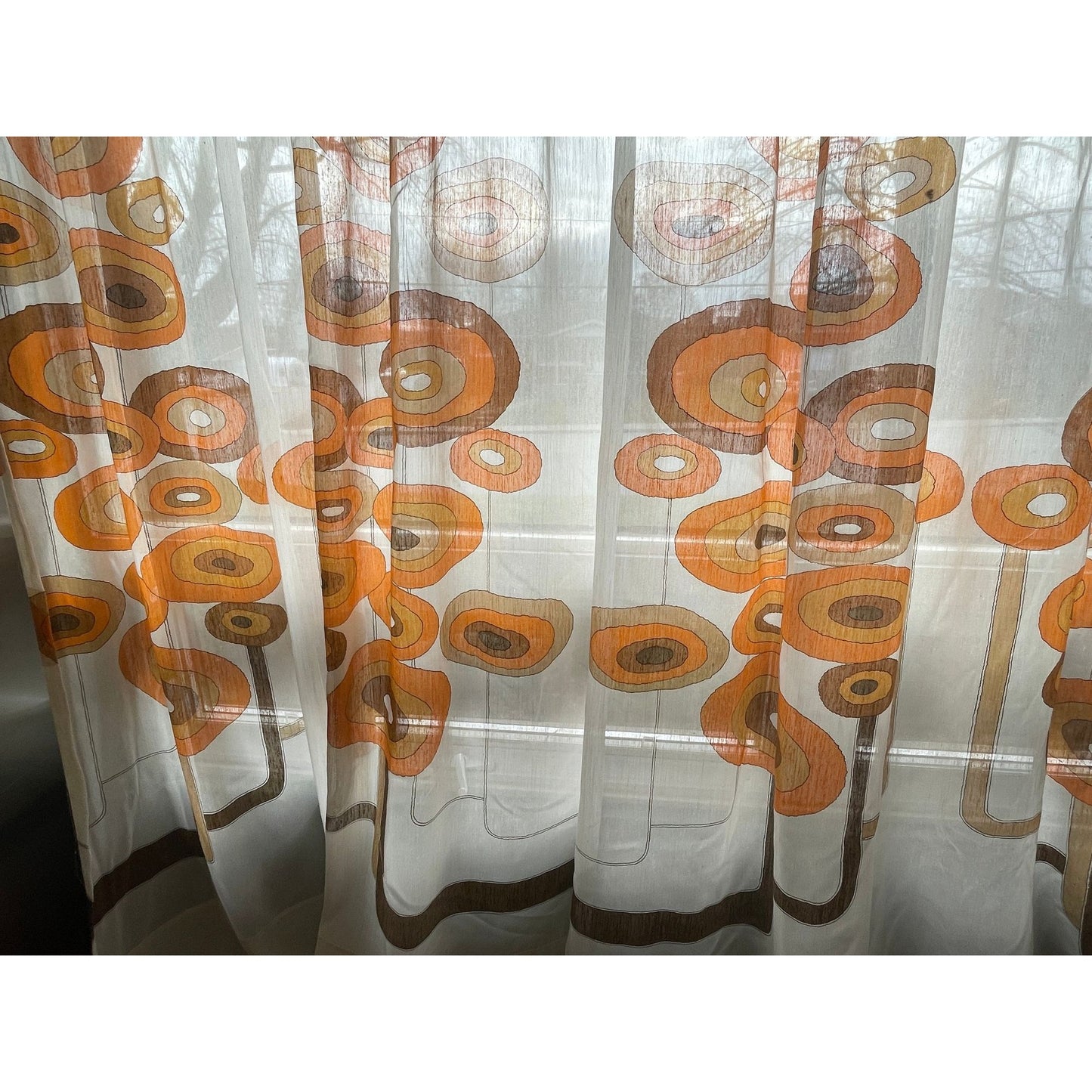 Vintage 60s pleated geographic orange curtain