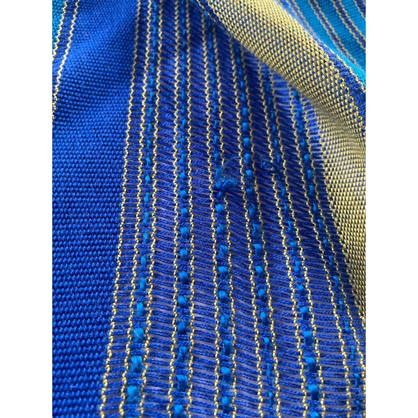 Vintage 70s pleated curtains, blue stripes, pair