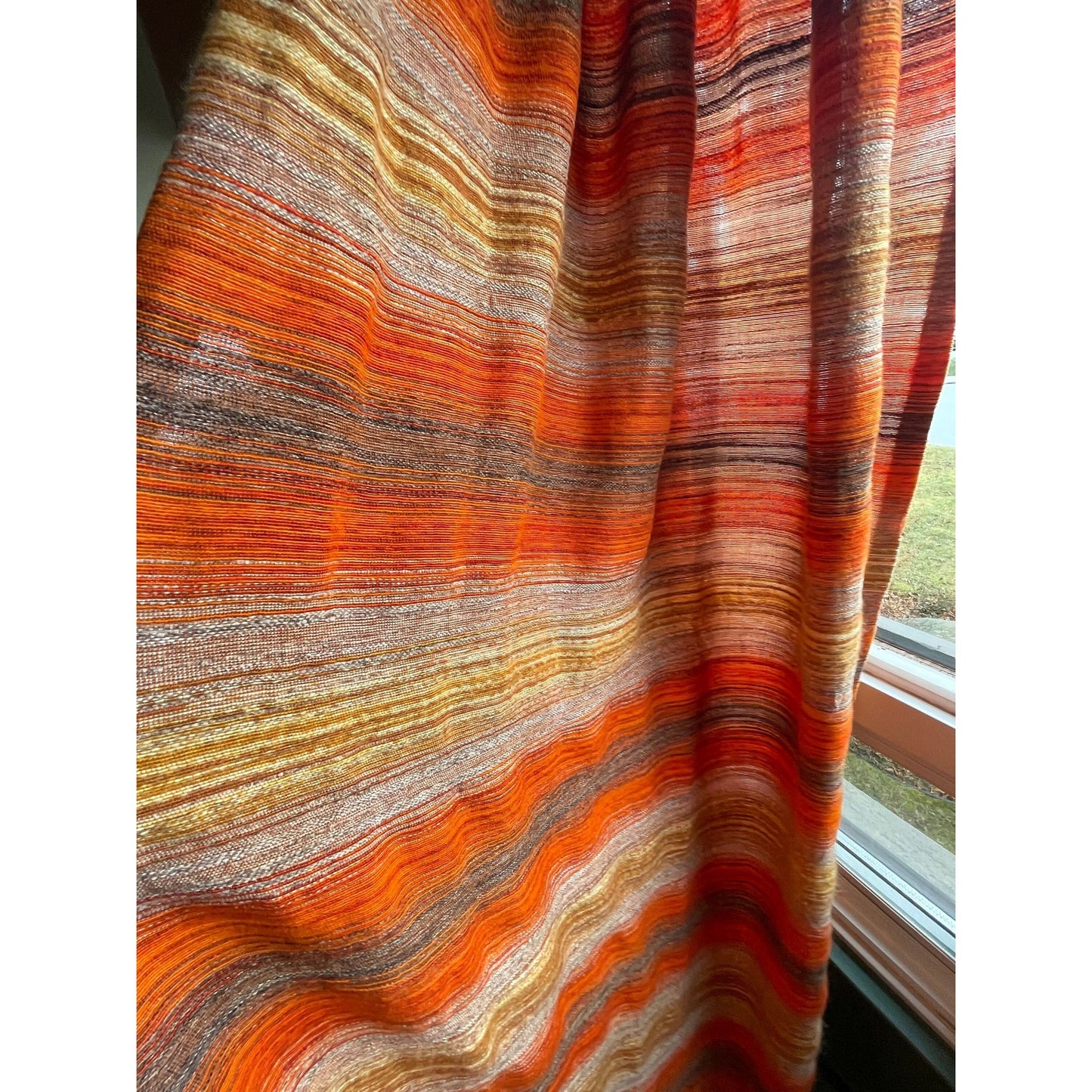 Vintage 70s pleated orange mesh curtain