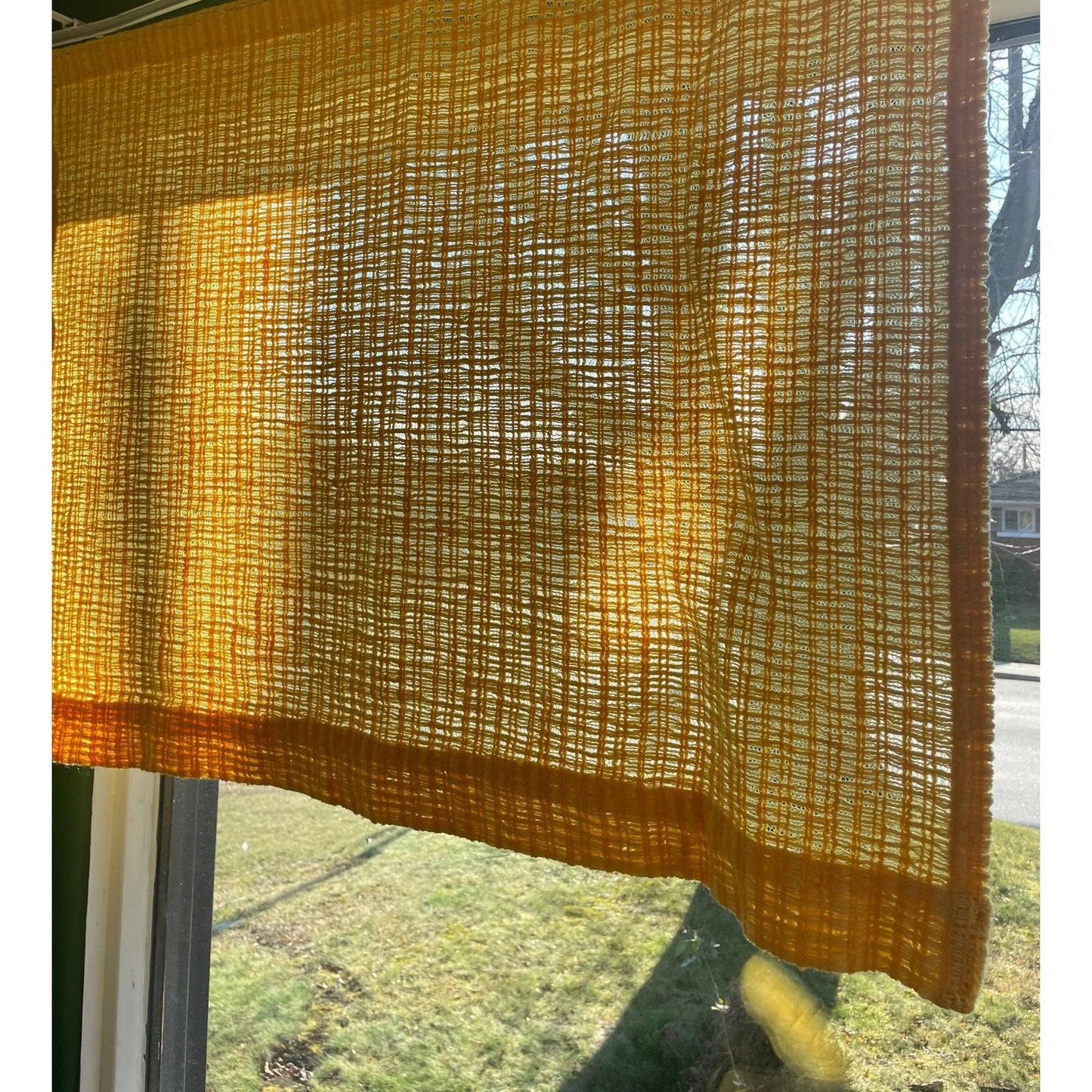 Vintage 70s curtain, orange/yellow mesh panel
