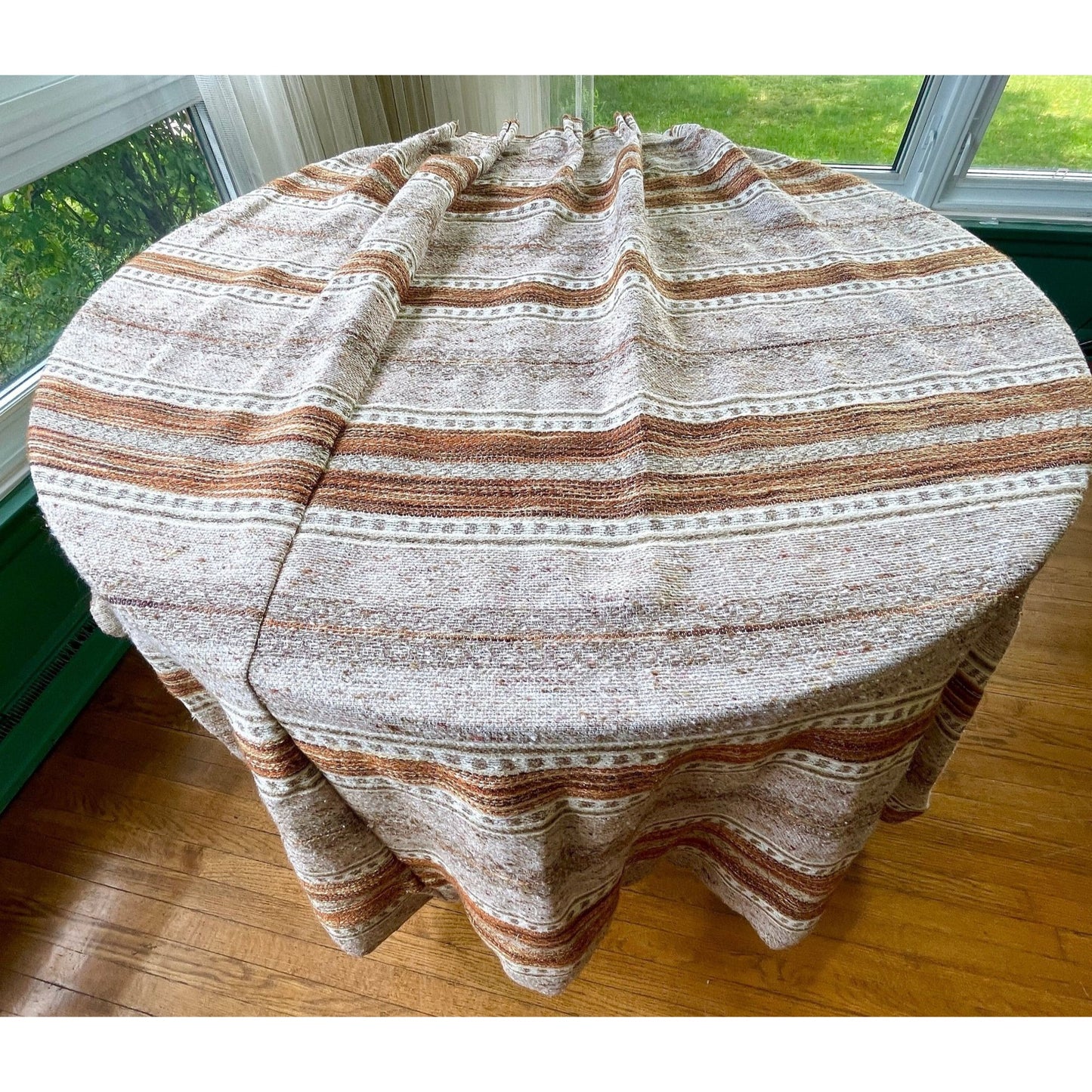Vintage 70s pleated curtains, brown stripes