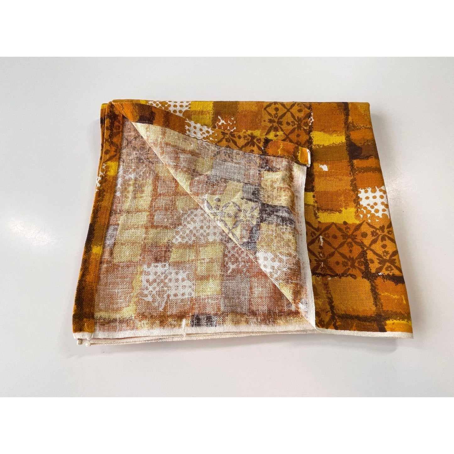 Vintage 60s mod tablecloth, orange geometric pattern