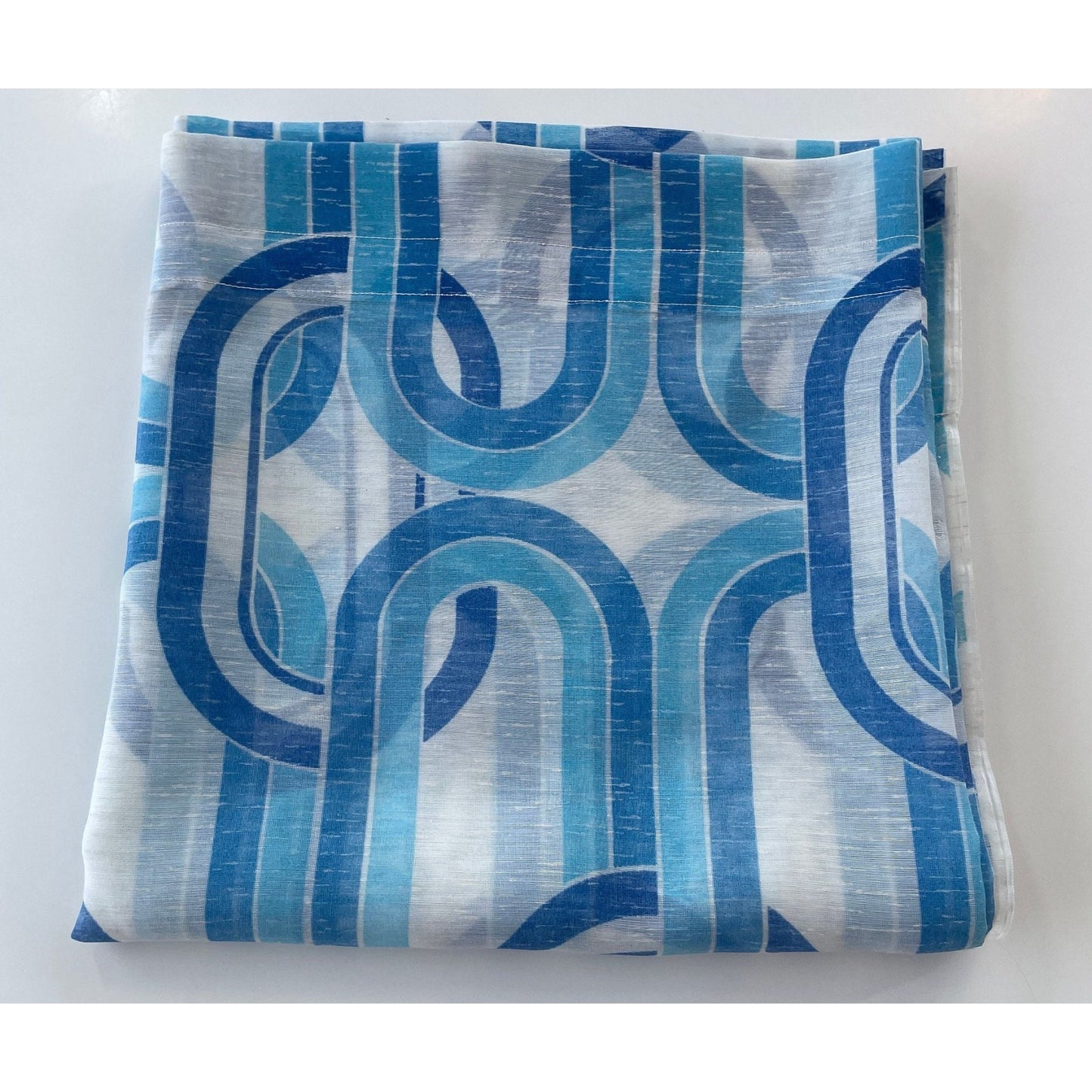 Vintage 70s blue geometric curtain, single panel