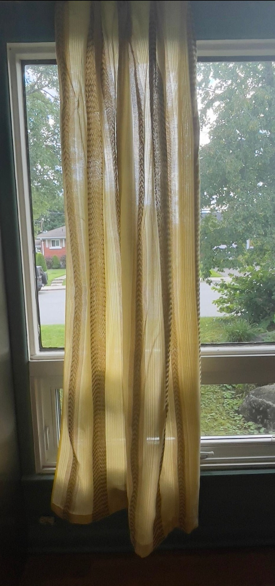 Vintage 70s yellow pleated curtain, single panel
