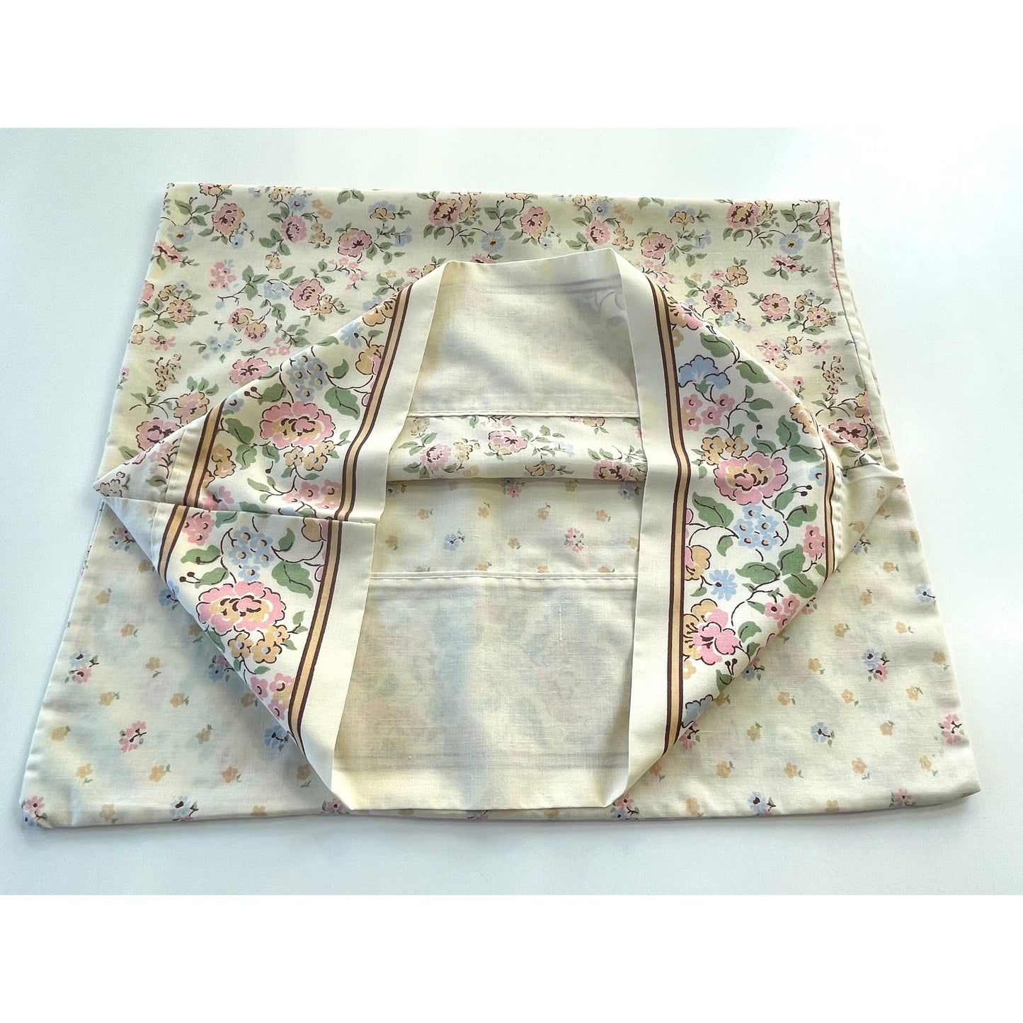 Vintage 80s pillowcase, pink and orange flowers with greenery