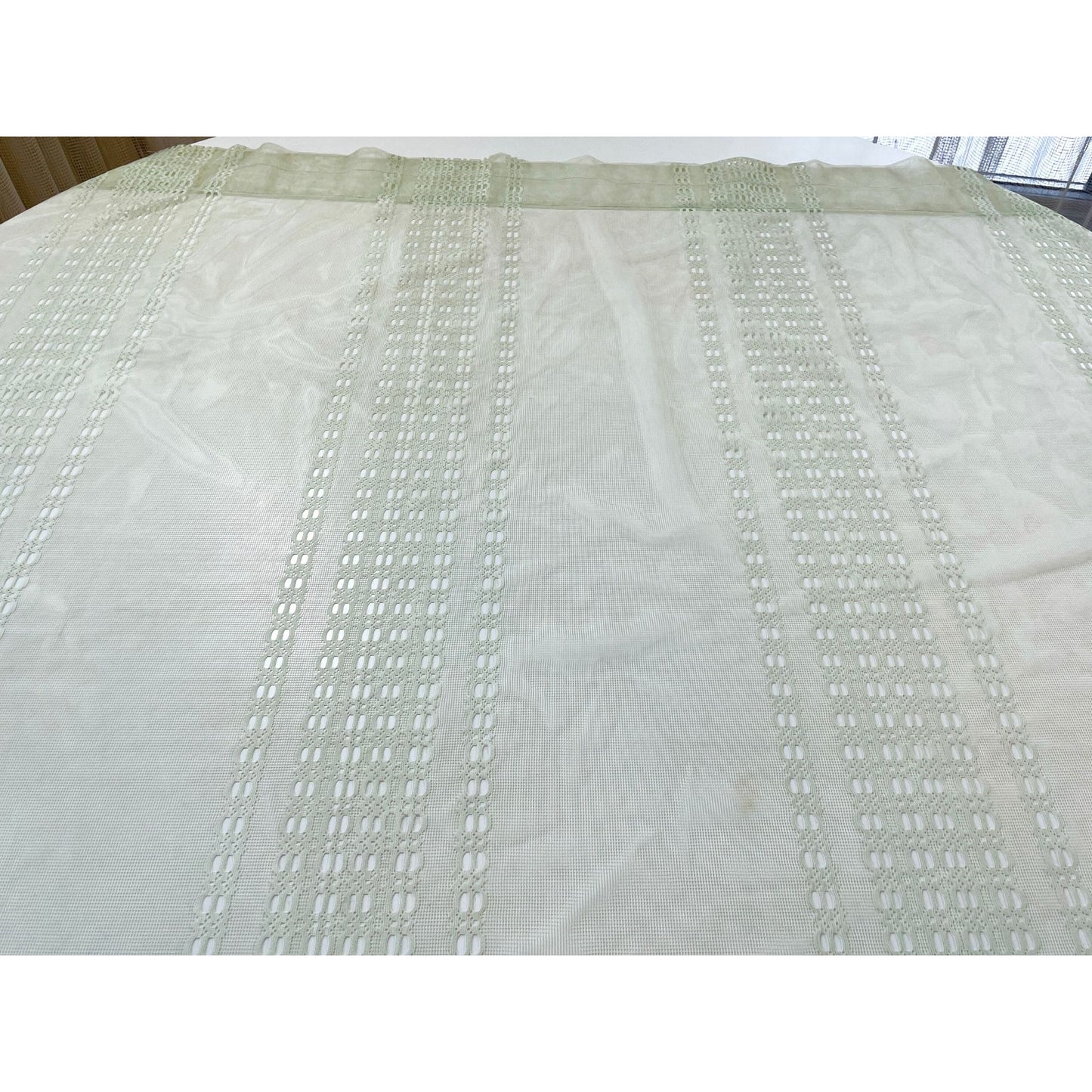 Vintage 70s curtain, soft mint sheer mesh panel