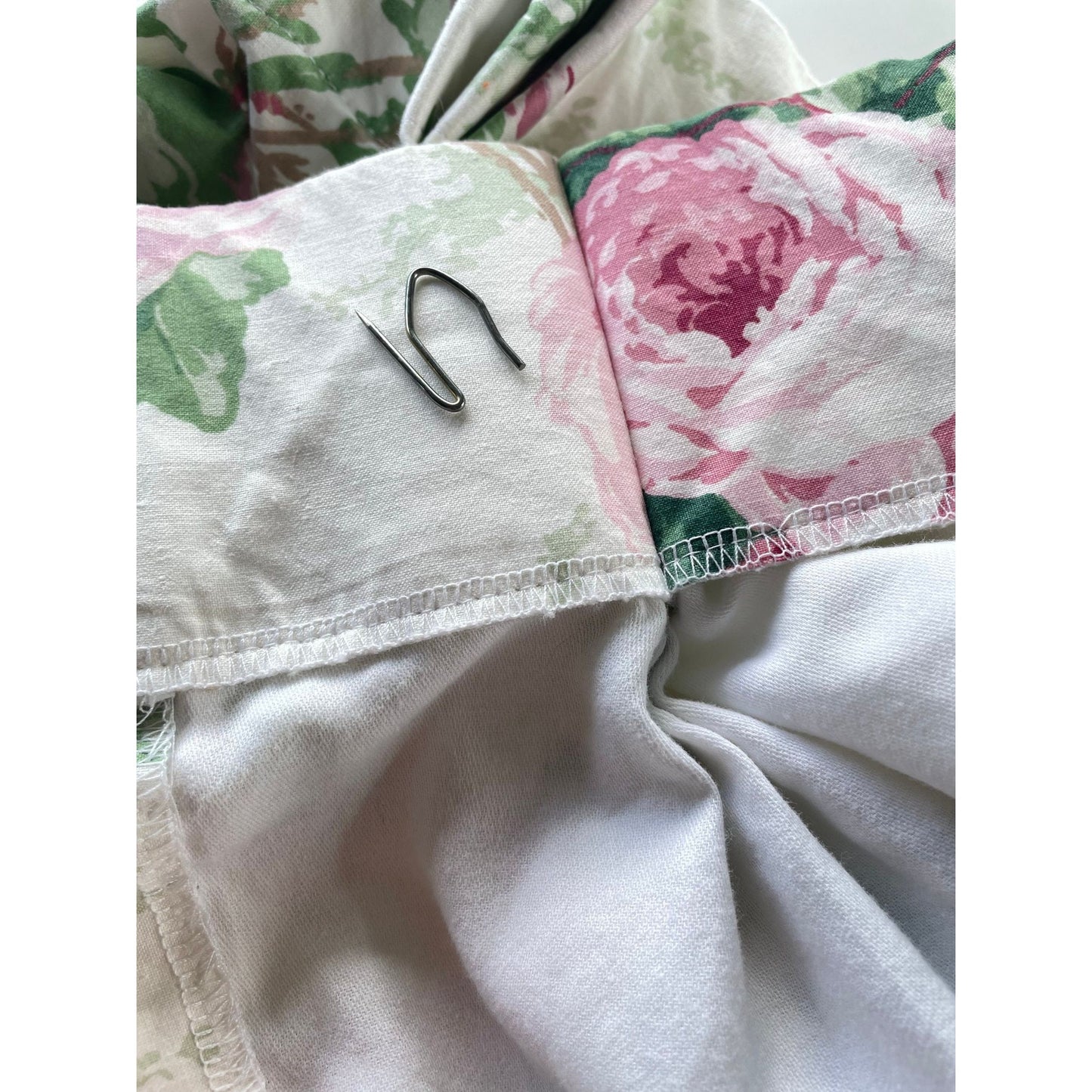 Vintage 70s pleated curtains, pink floral