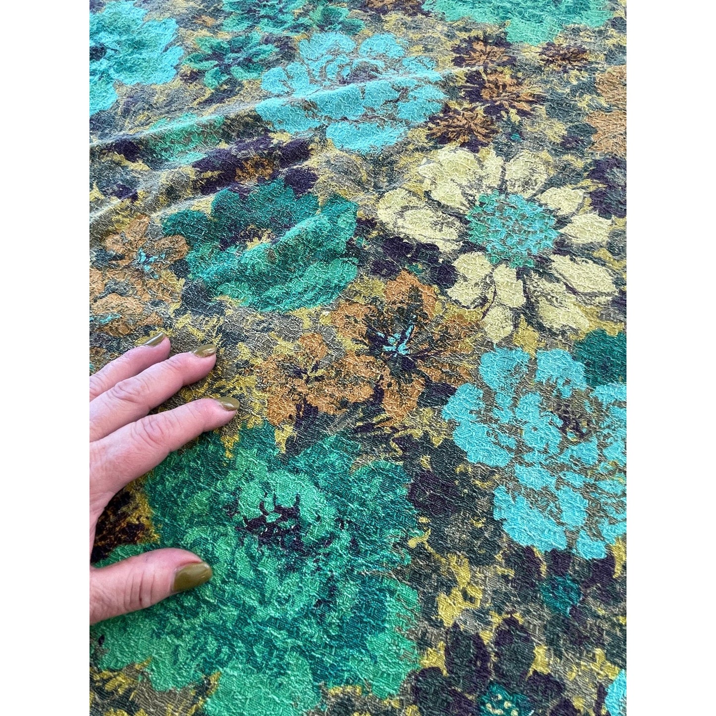 Vintage 50s barkcloth green flowers curtain