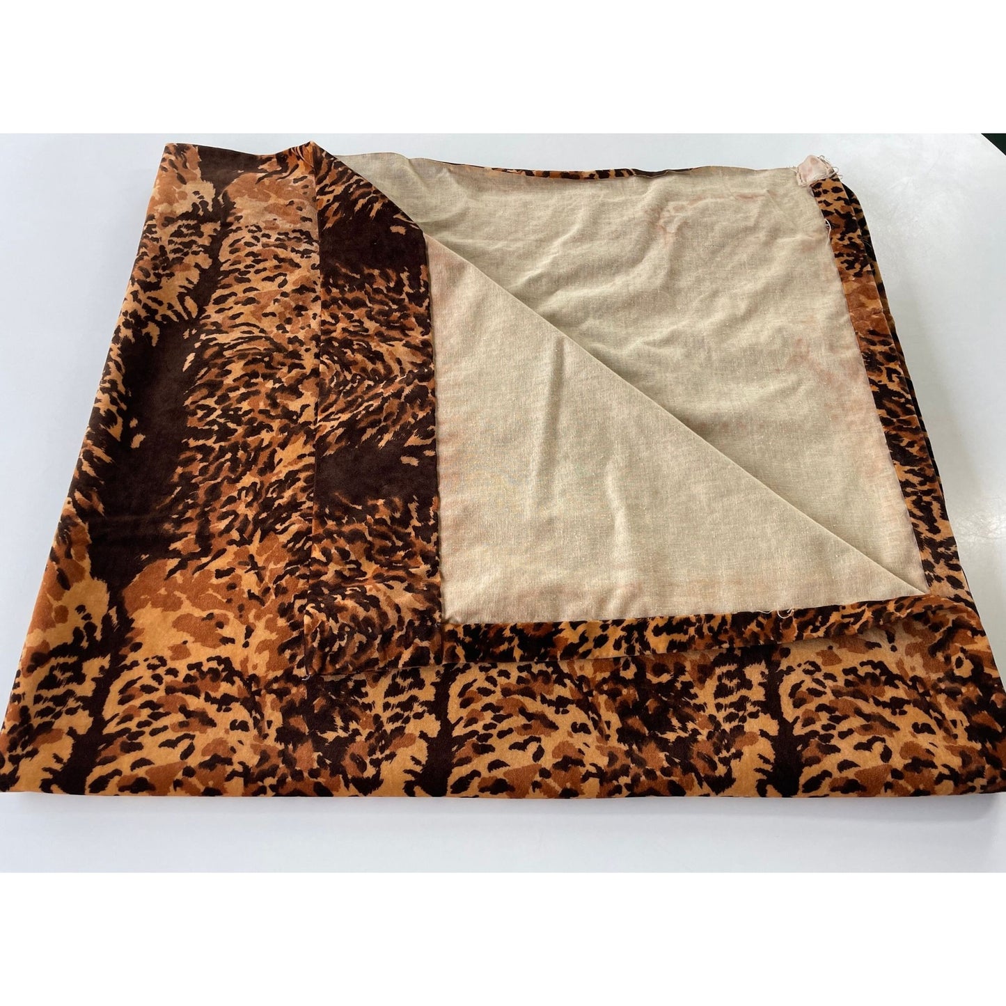 Vintage 80s curtain, faux suede, brown animal print