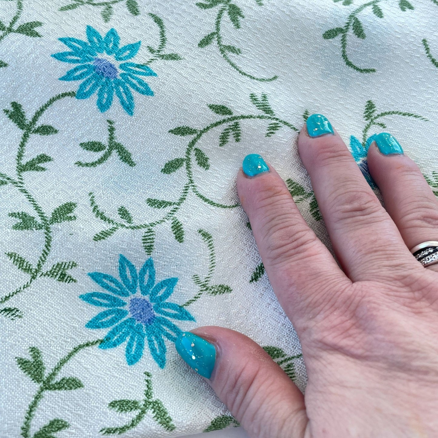 Vintage 60s blue fowers pleated curtains panels