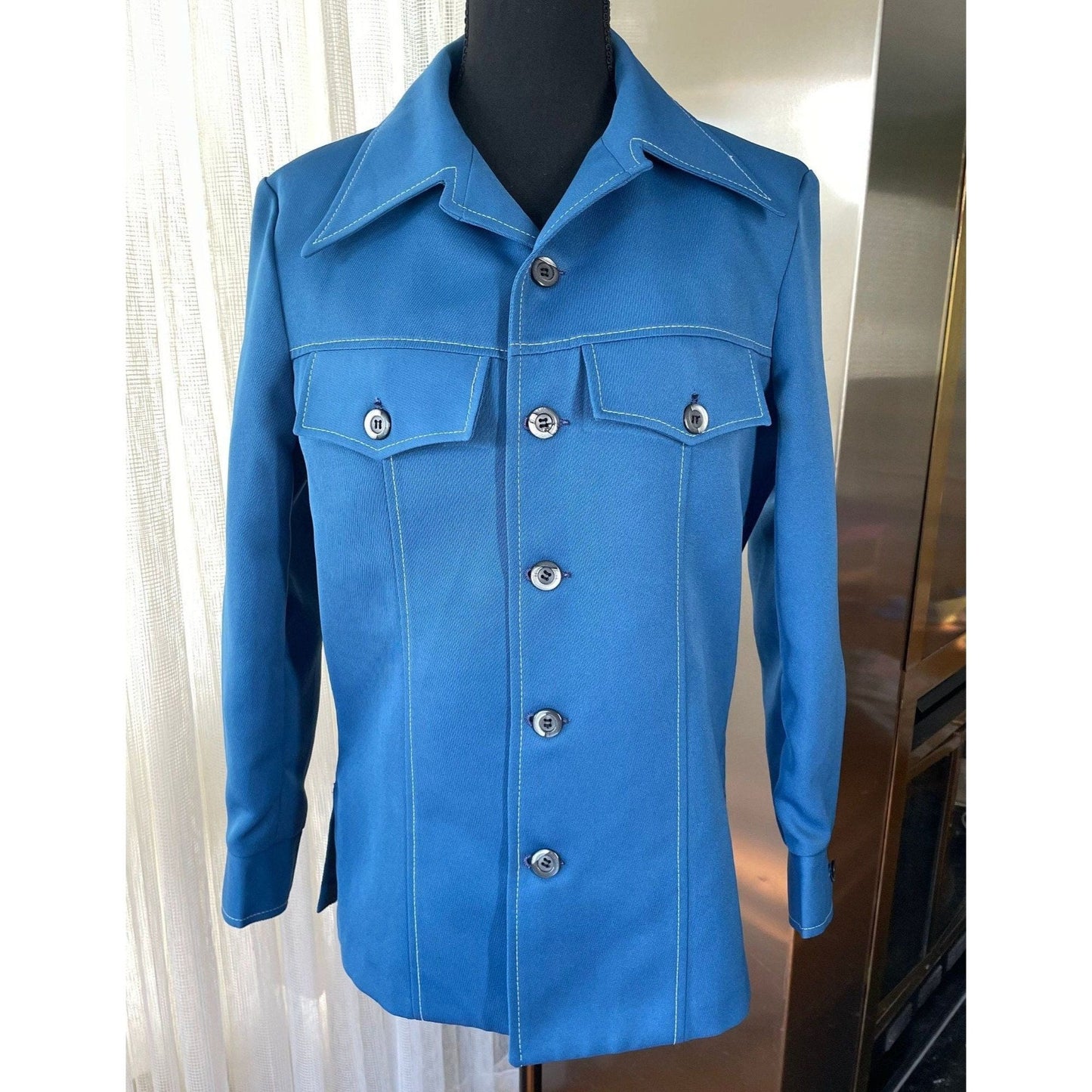 Vintage 80s blue blazer, denim blue polyester, Day's