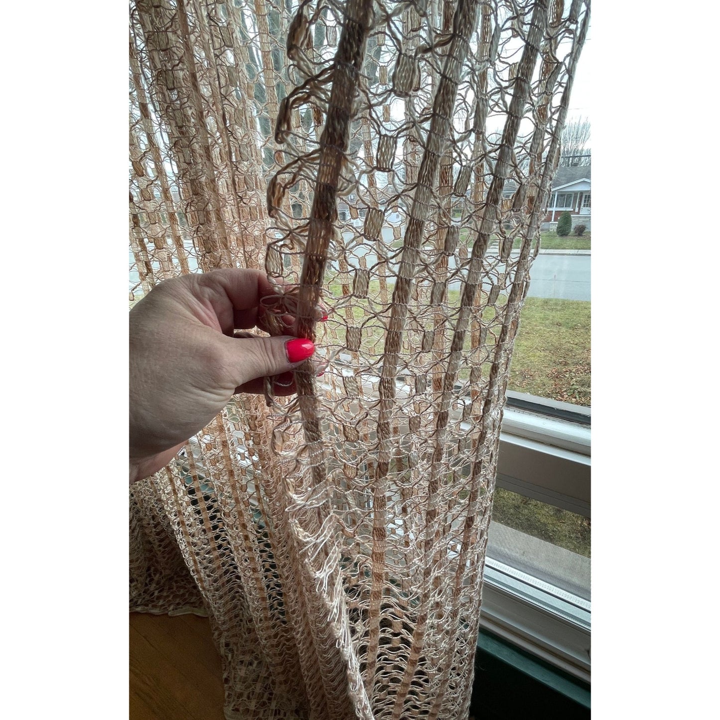 Vintage 70s ecru woolly net pleated panel