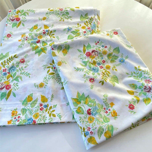 Vintage 70s bedsheets set, flat / fitted, full size bed