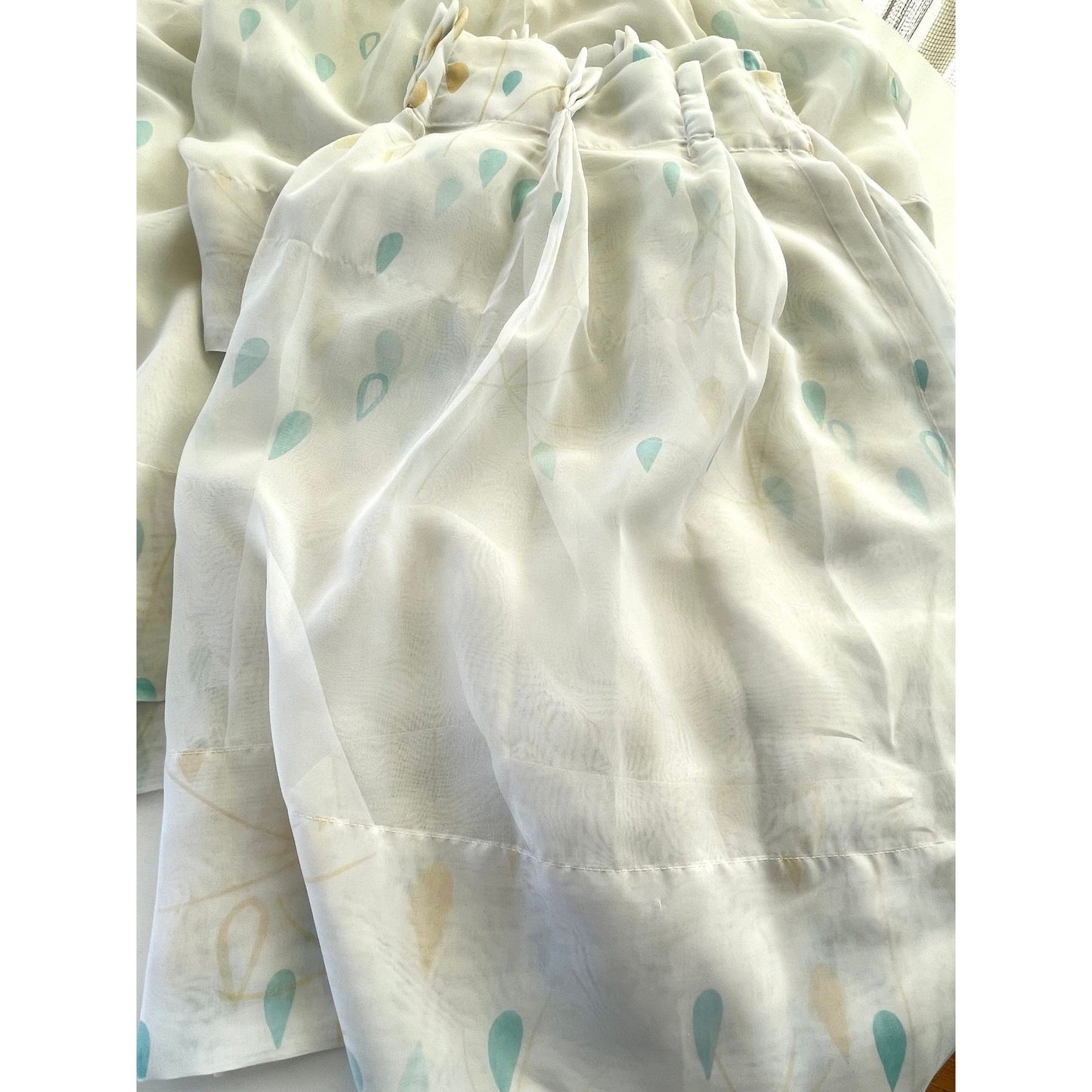 Vintage 50s kitchen curtain, teal yellow white