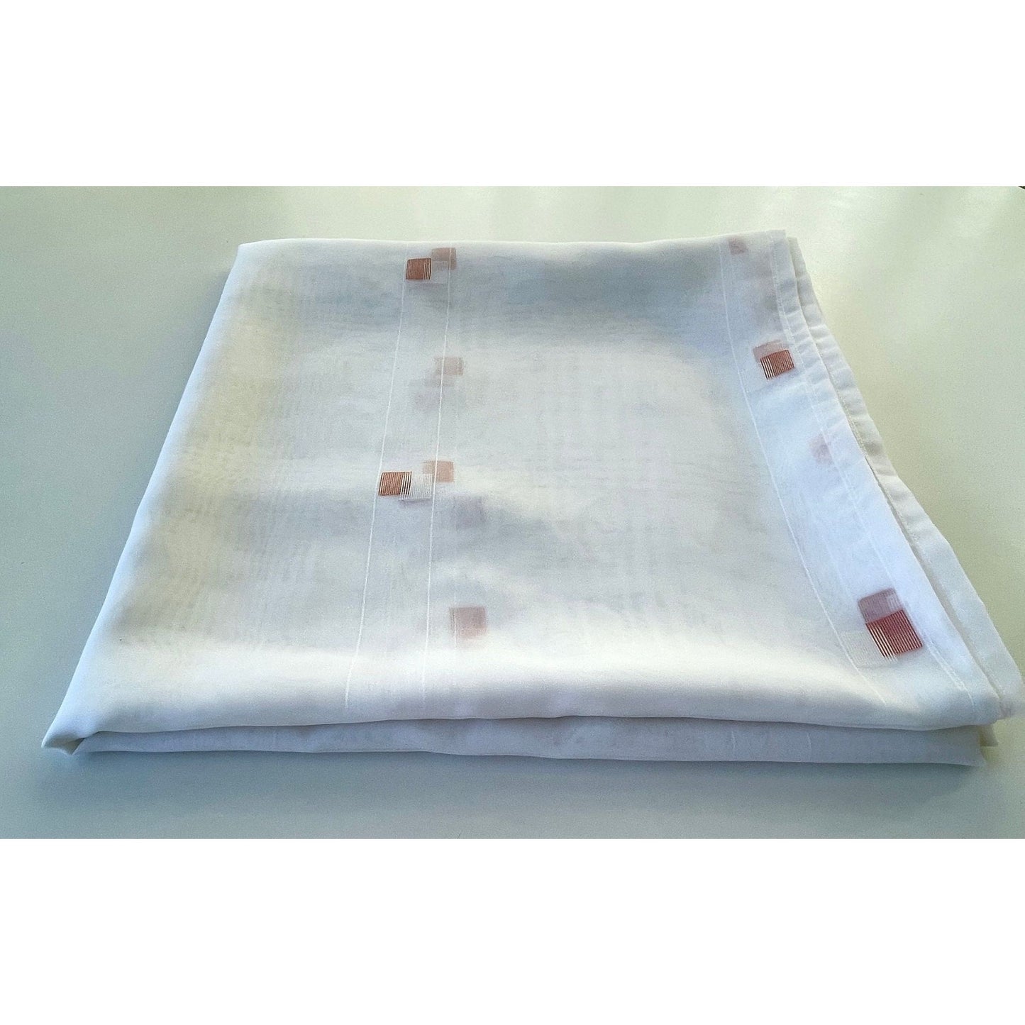 Vintage 80s curtain, white peach geometric pattern, sheer panel