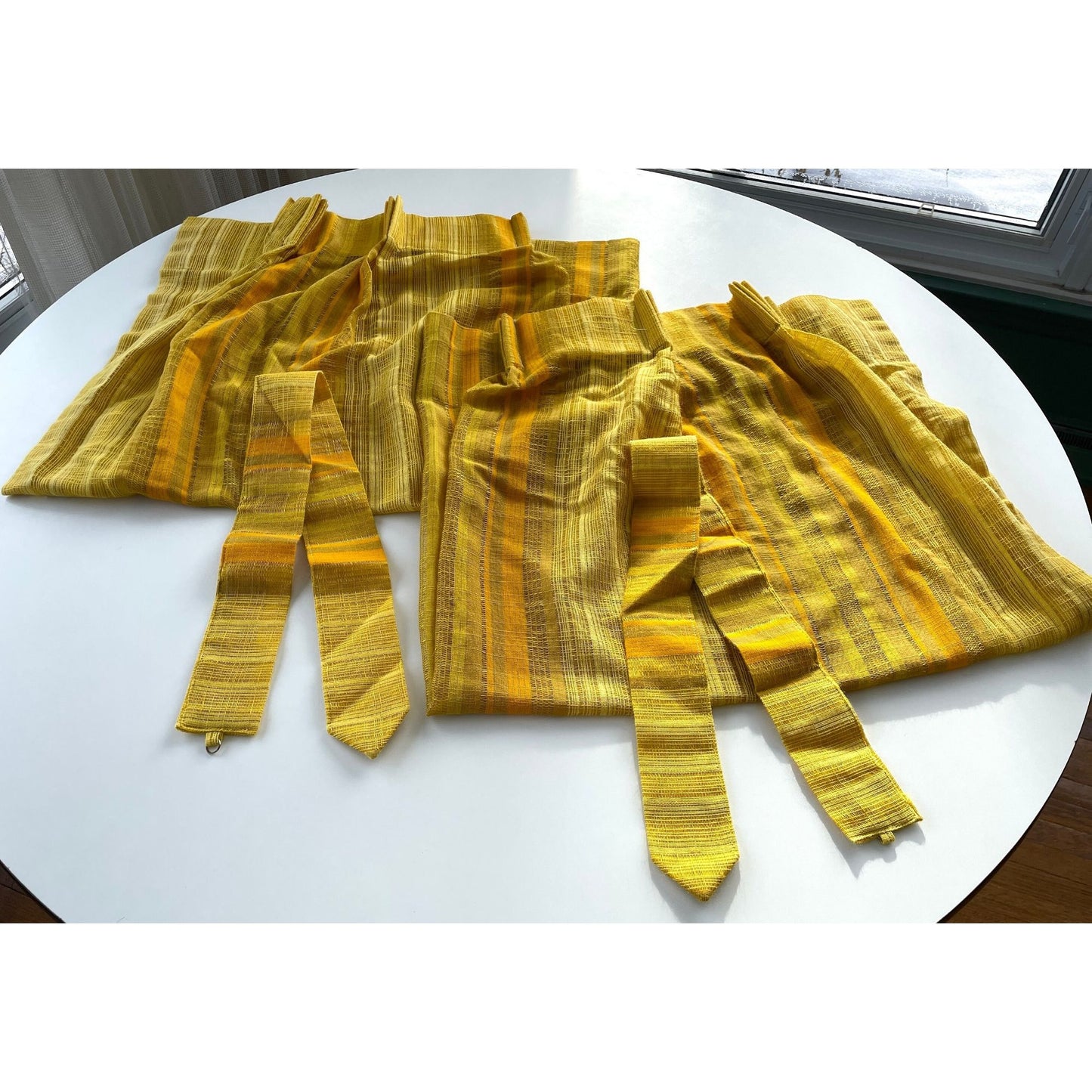 Vintage 70s pleated pair of curtains, yellow