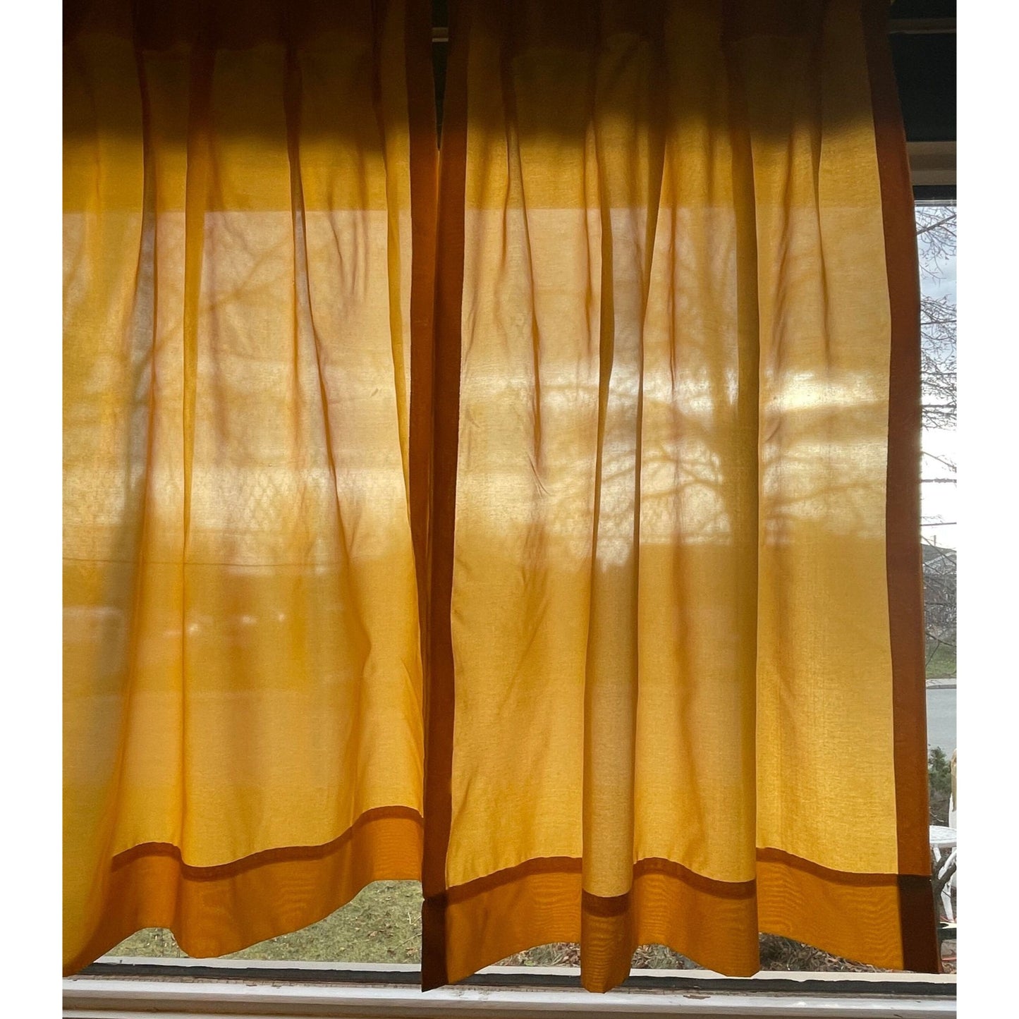 Vintage 60s pleated curtain, golden yellow, sheer