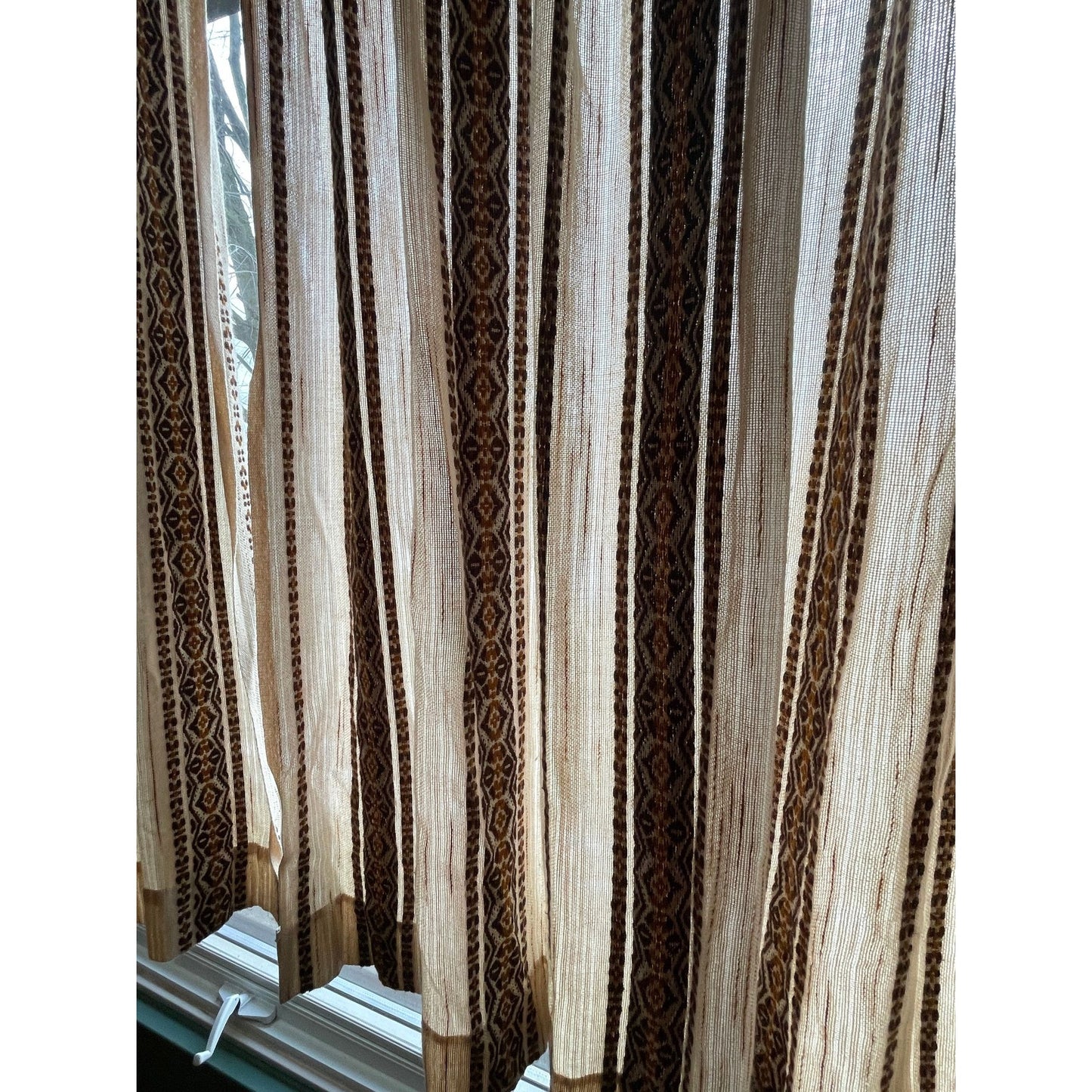 Vintage 70s pleated curtain, beige brown stripes
