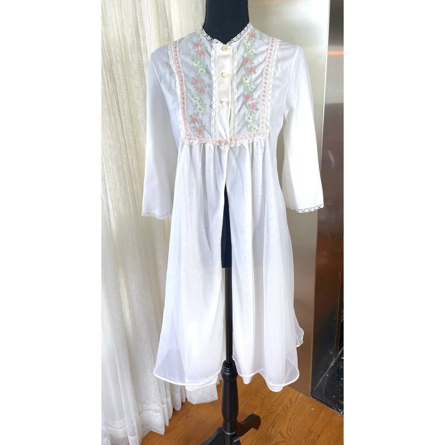 Vintage 80s nightgown, white and pink, FrenchMaid