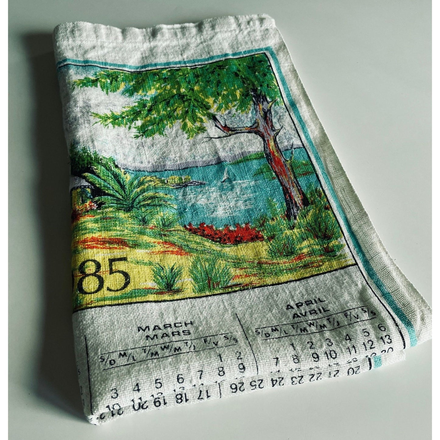 Vintage 1985 calendar tea towel