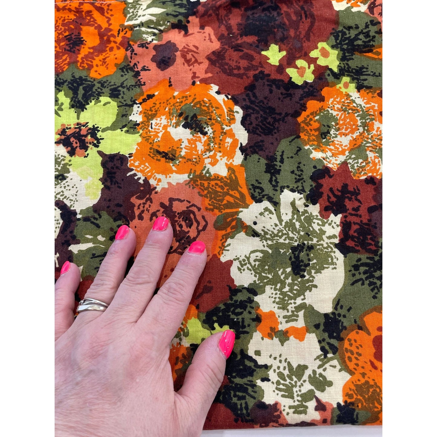 Vintage 60s pleated panels, bold orange green floral