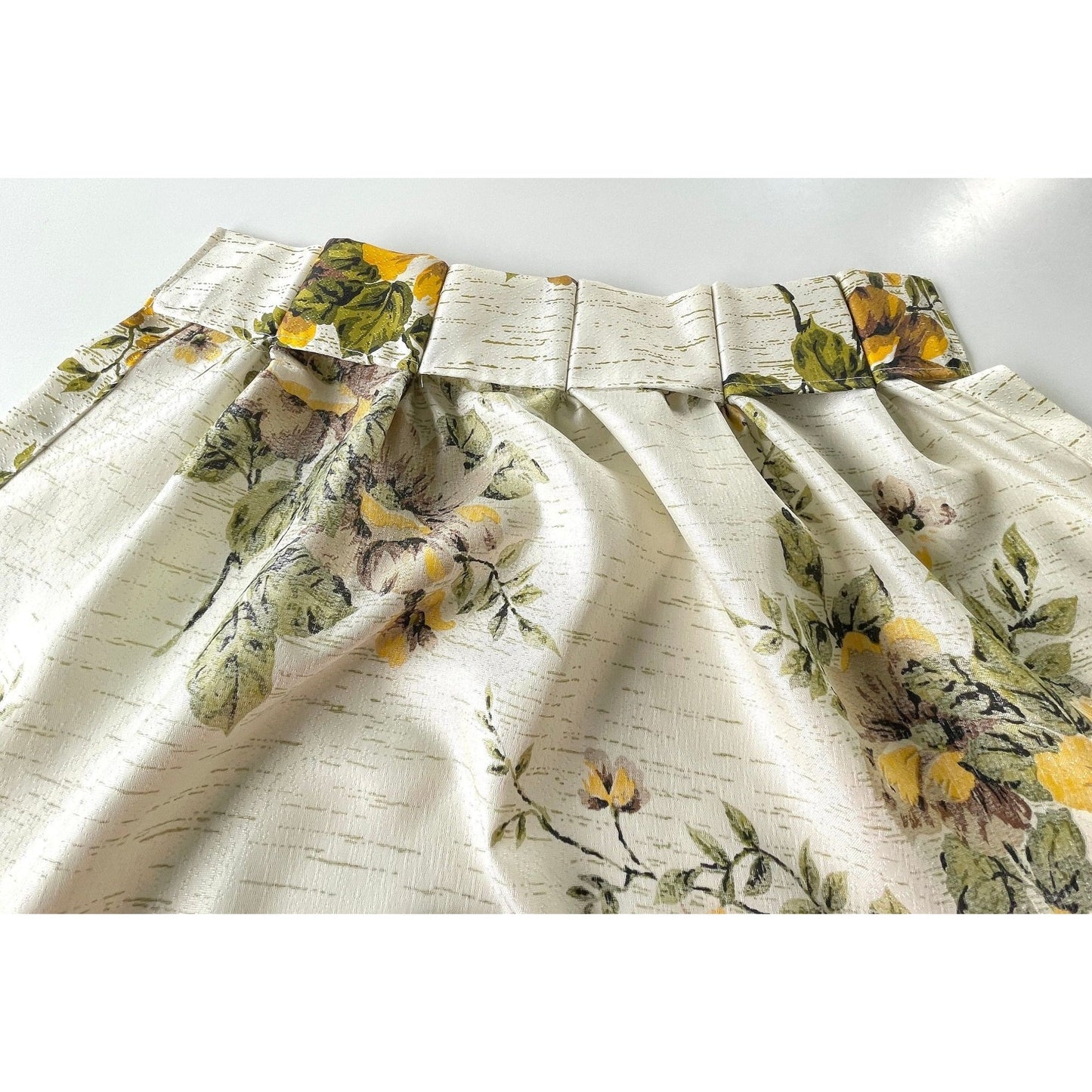 Vintage 60s pleated curtains, yellow bold floral fiberglass panels