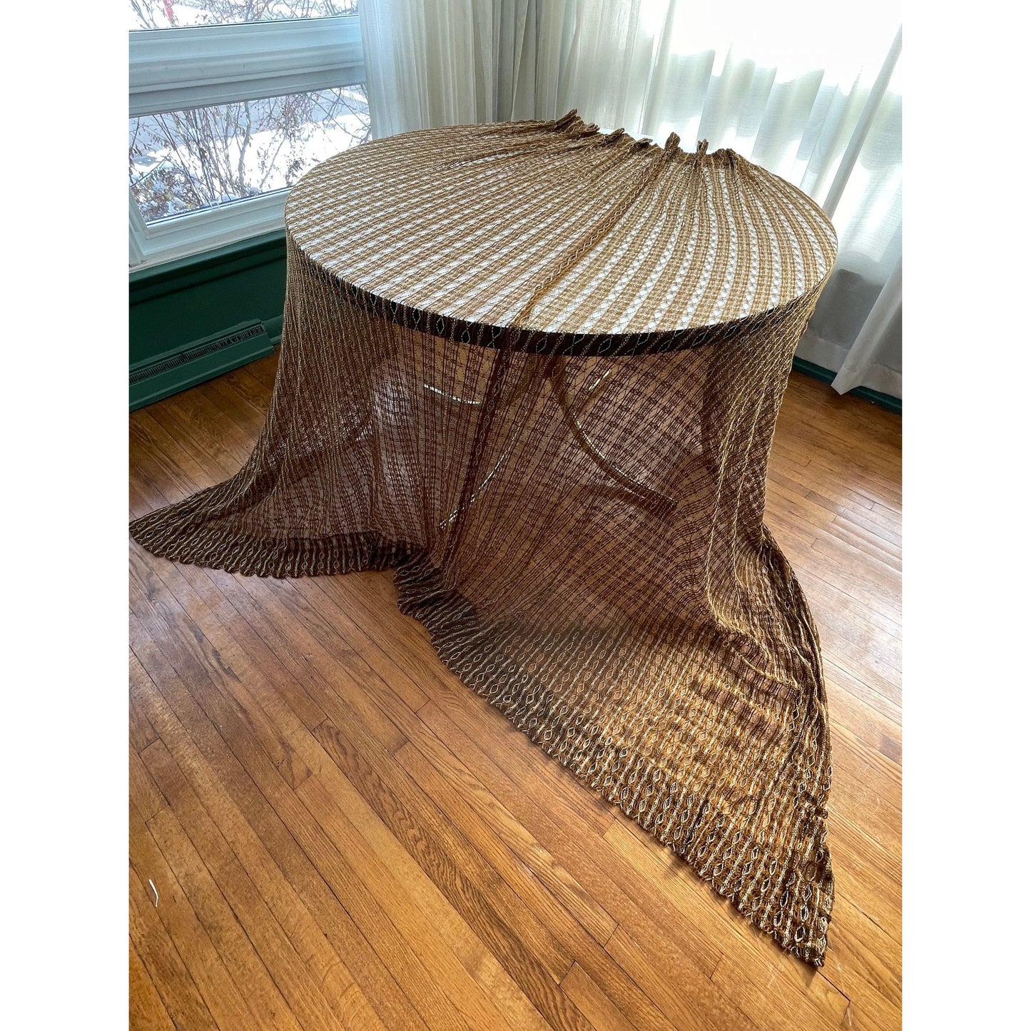 Vintage 70s net woven curtains, with tiebacks