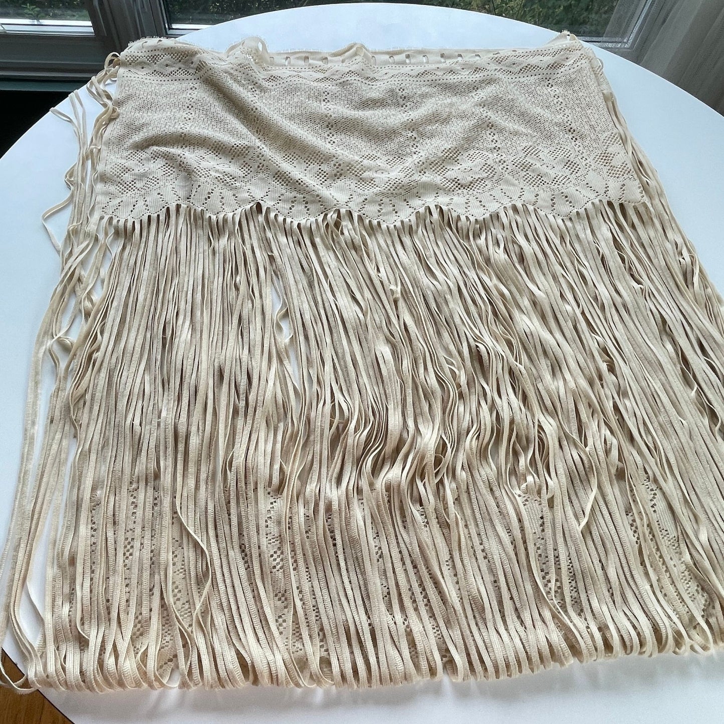 Vintage 90s curtain, fringed ecru panel