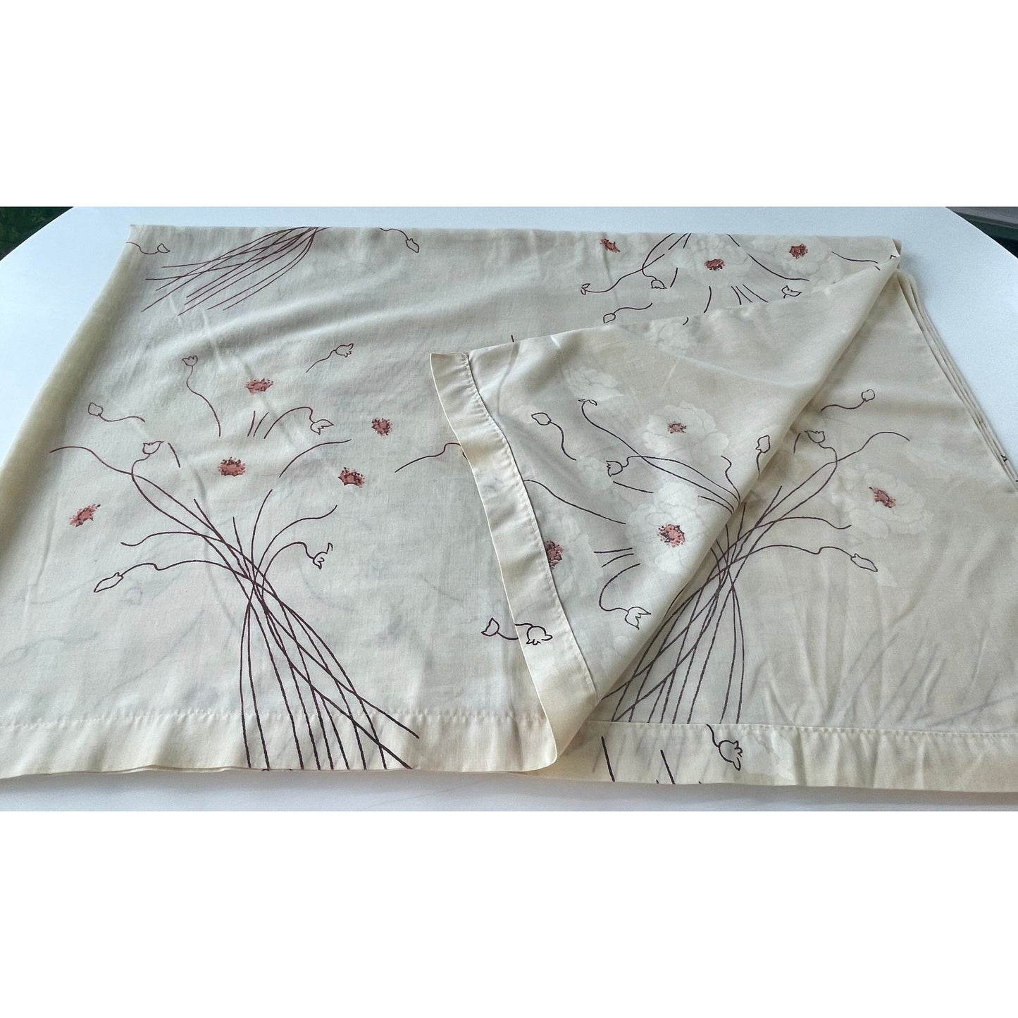 Vintage 80s flat sheet, beige brown orange flowers, twin size