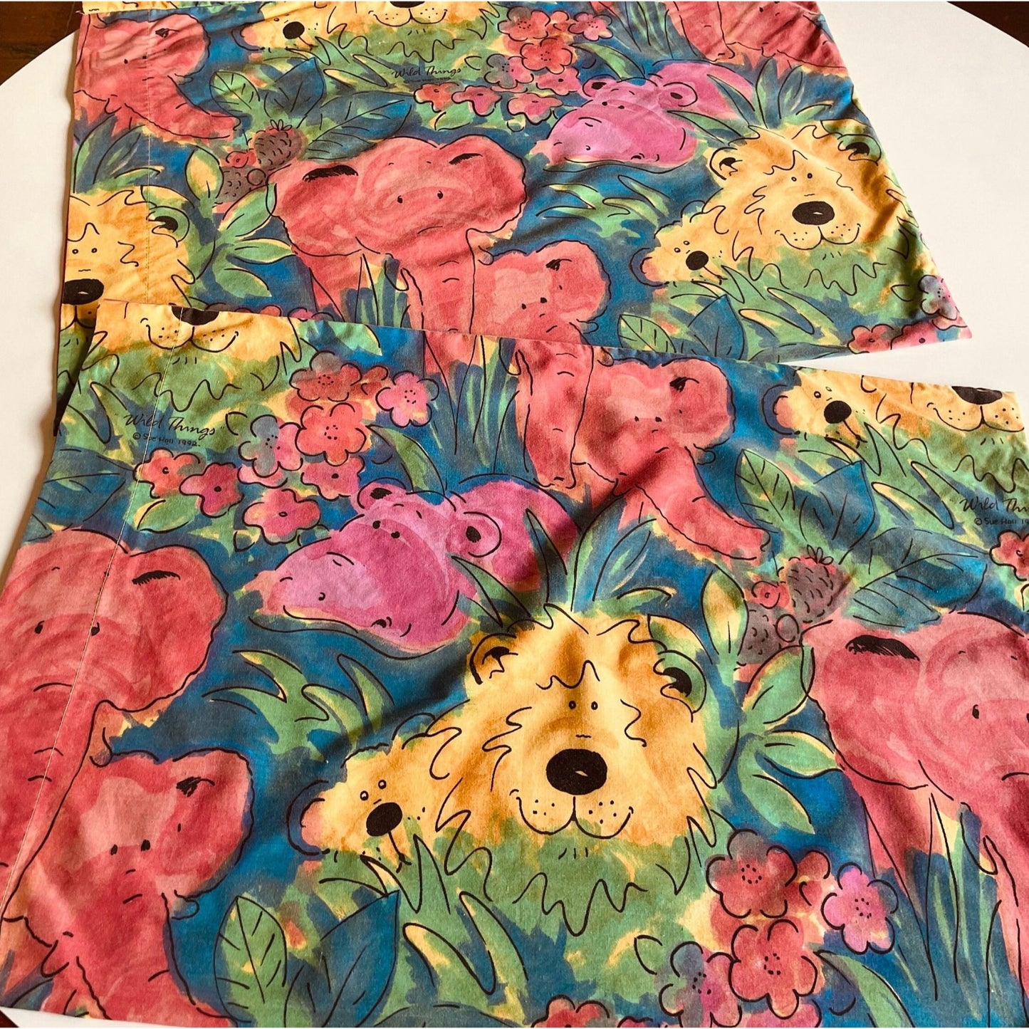 Vintage 90s pillowcases set, Wild Things by Sue Hall 1992