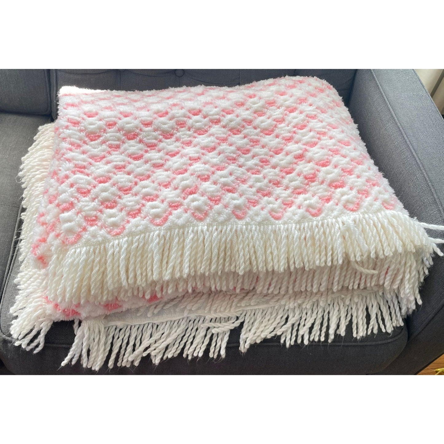 Vintage bedspread, peach chenille, twin to full size