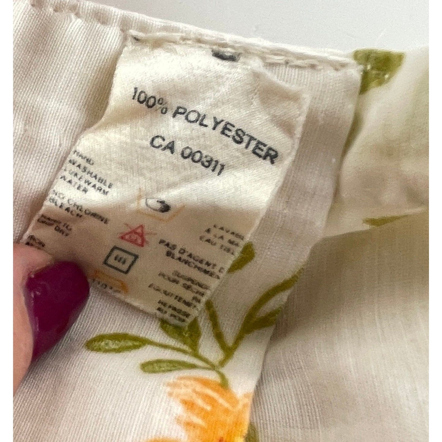Vintage 80s pleated curtain, orange floral bouquets