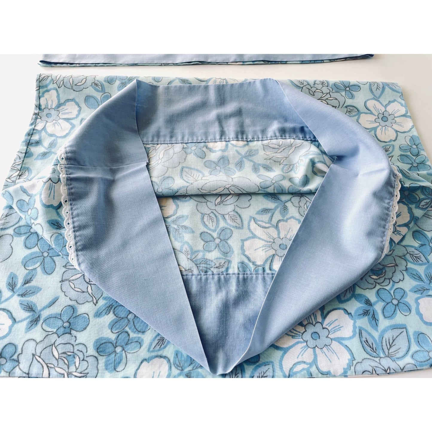 Vintage 70s pillowcases, blue flowers , Dan River Dantrel