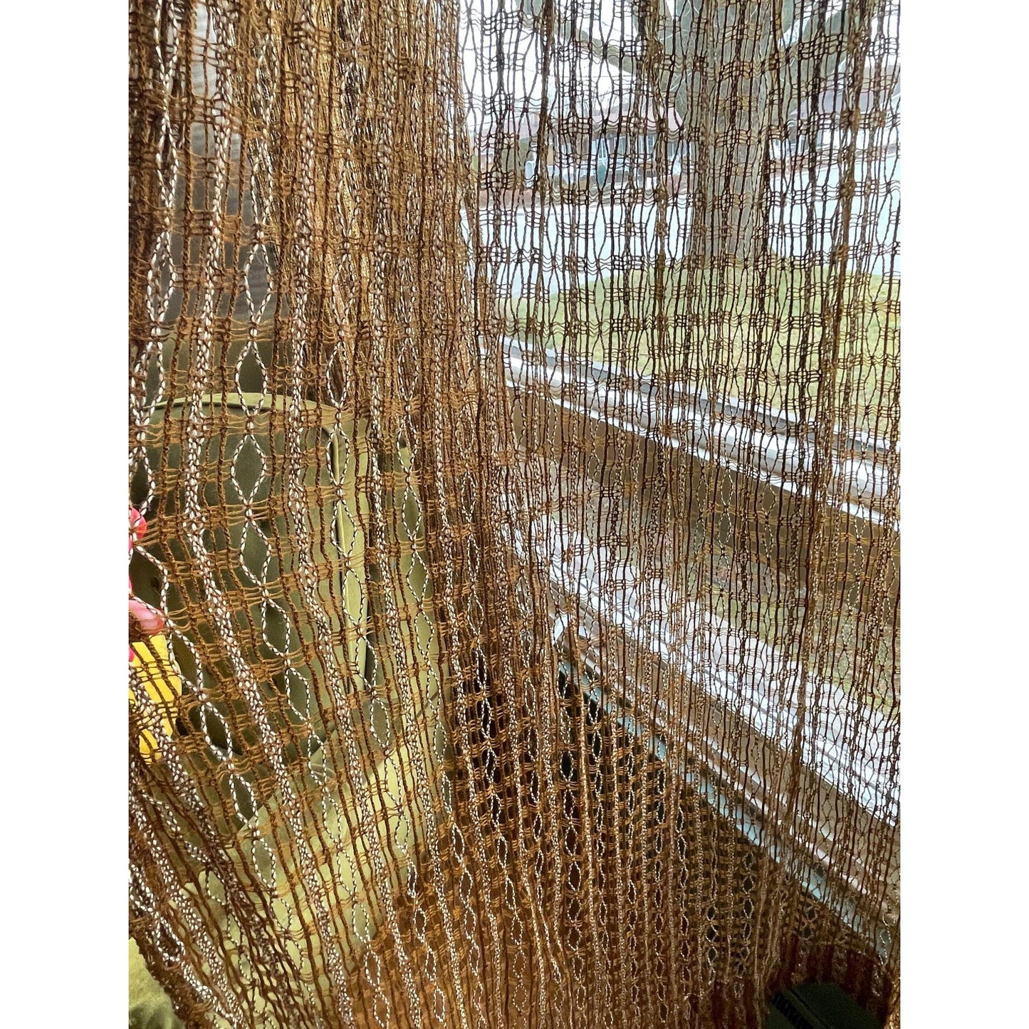 Vintage 70s net woven curtains, with tiebacks