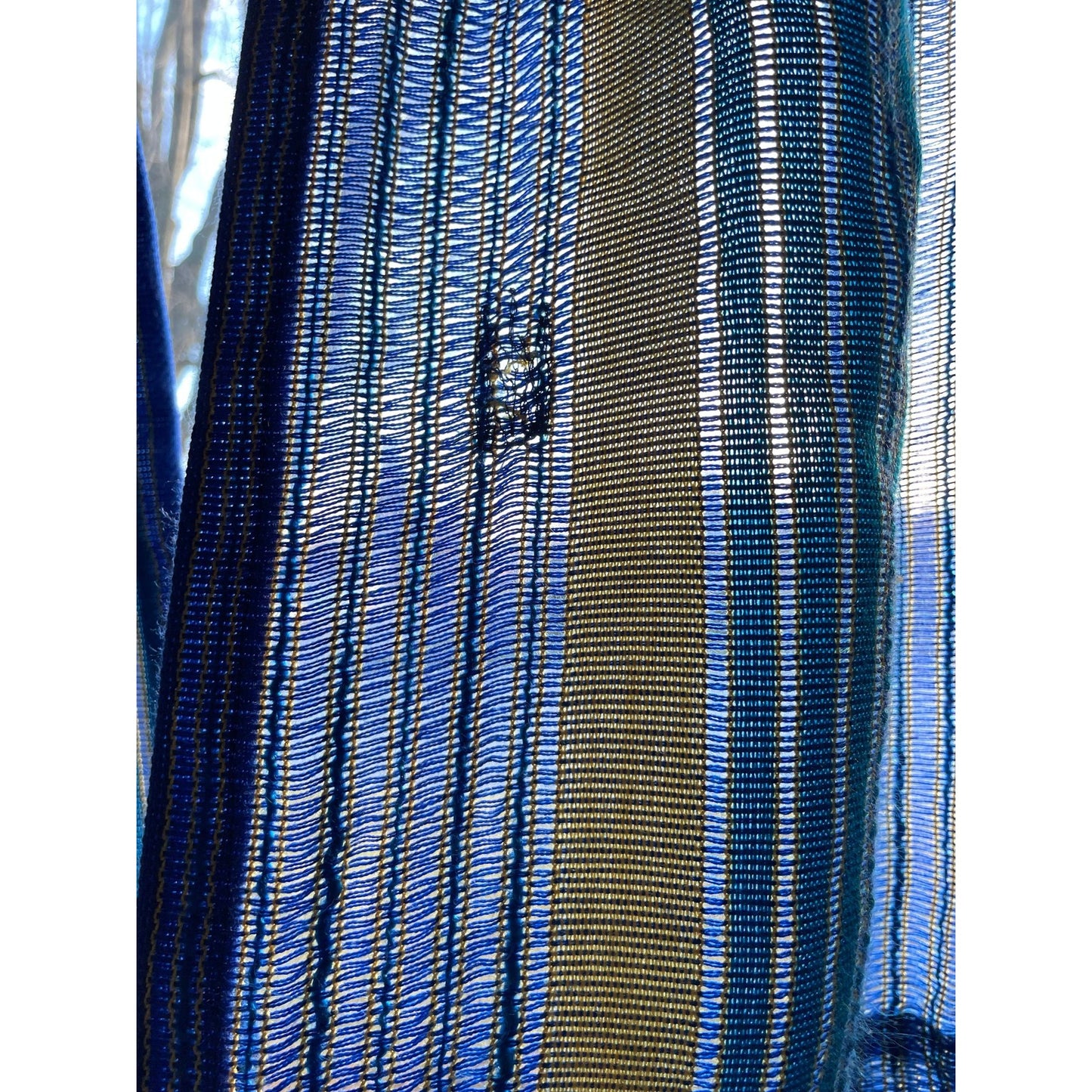 Vintage 70s pleated curtains, blue stripes, pair