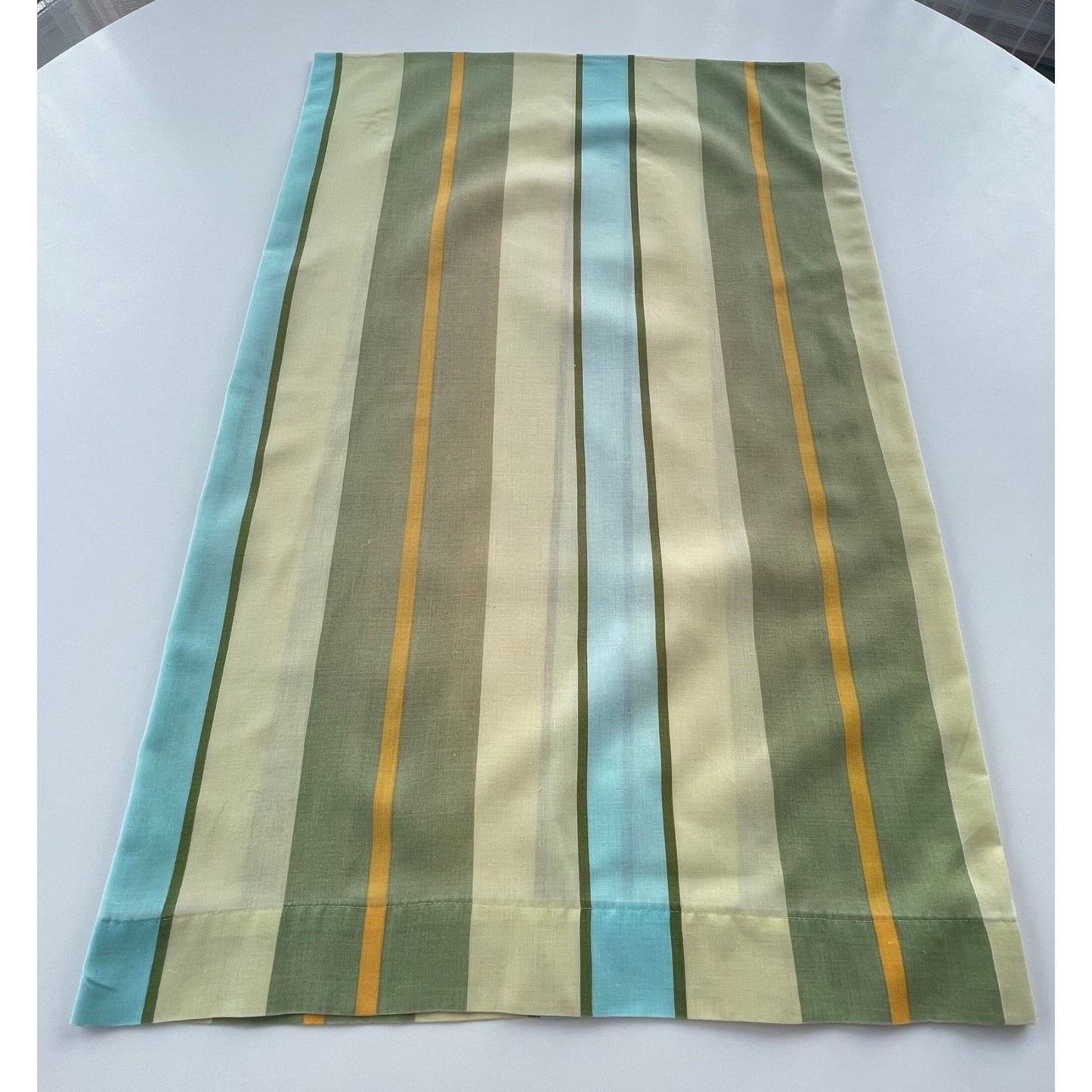 Vintage 80s pillowcase, green, yellow and blue stripes pattern