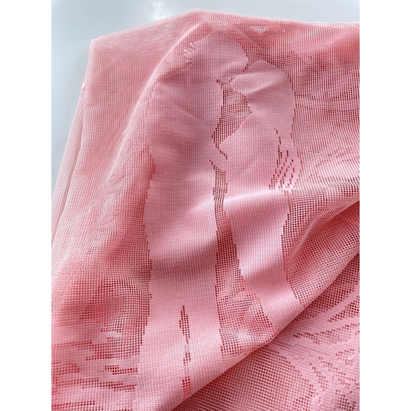 Vintage 80s shower curtain, pink lover silhouette