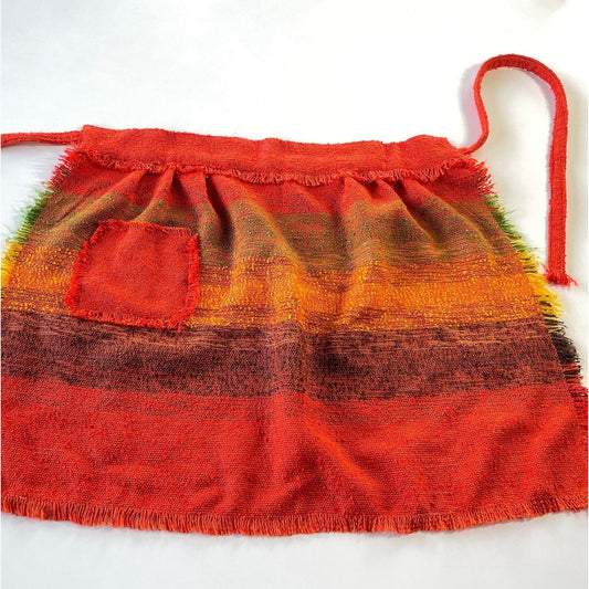 Vintage 80s half apron, orange stripes, woven