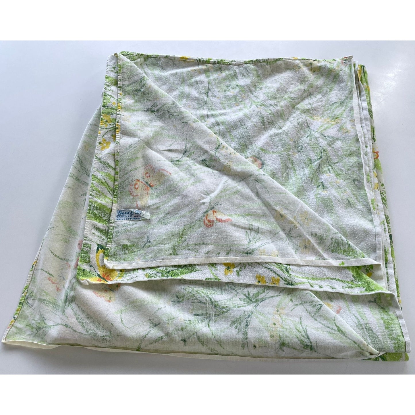 Vintage 70s flannel flat sheet, Sears, twin size