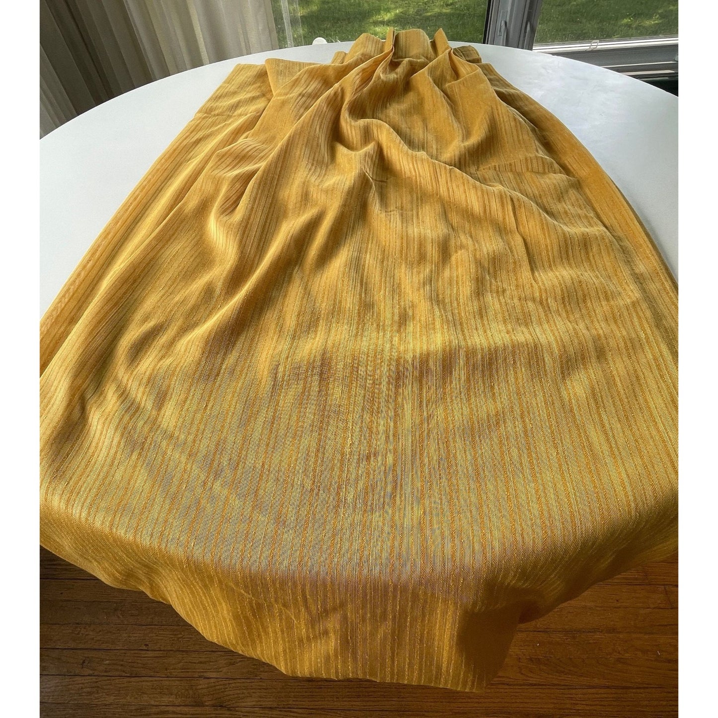Vintage 70s pleated curtain, yellow sheer panel