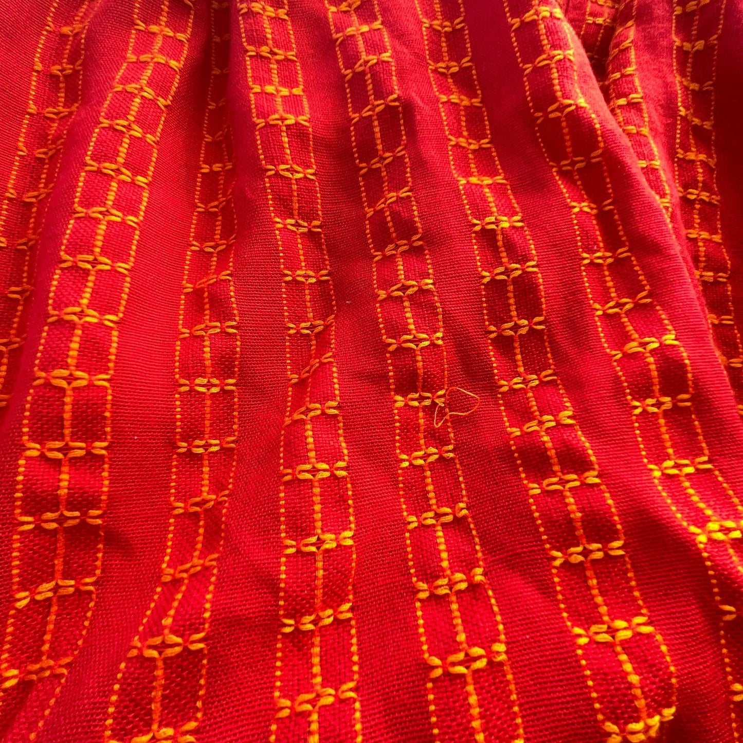 Vintage 70s pleated curtains, pair of red woven panels