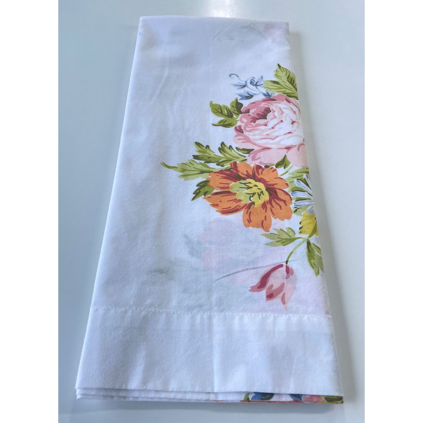 Vintage 80s pink floral single pillowcase