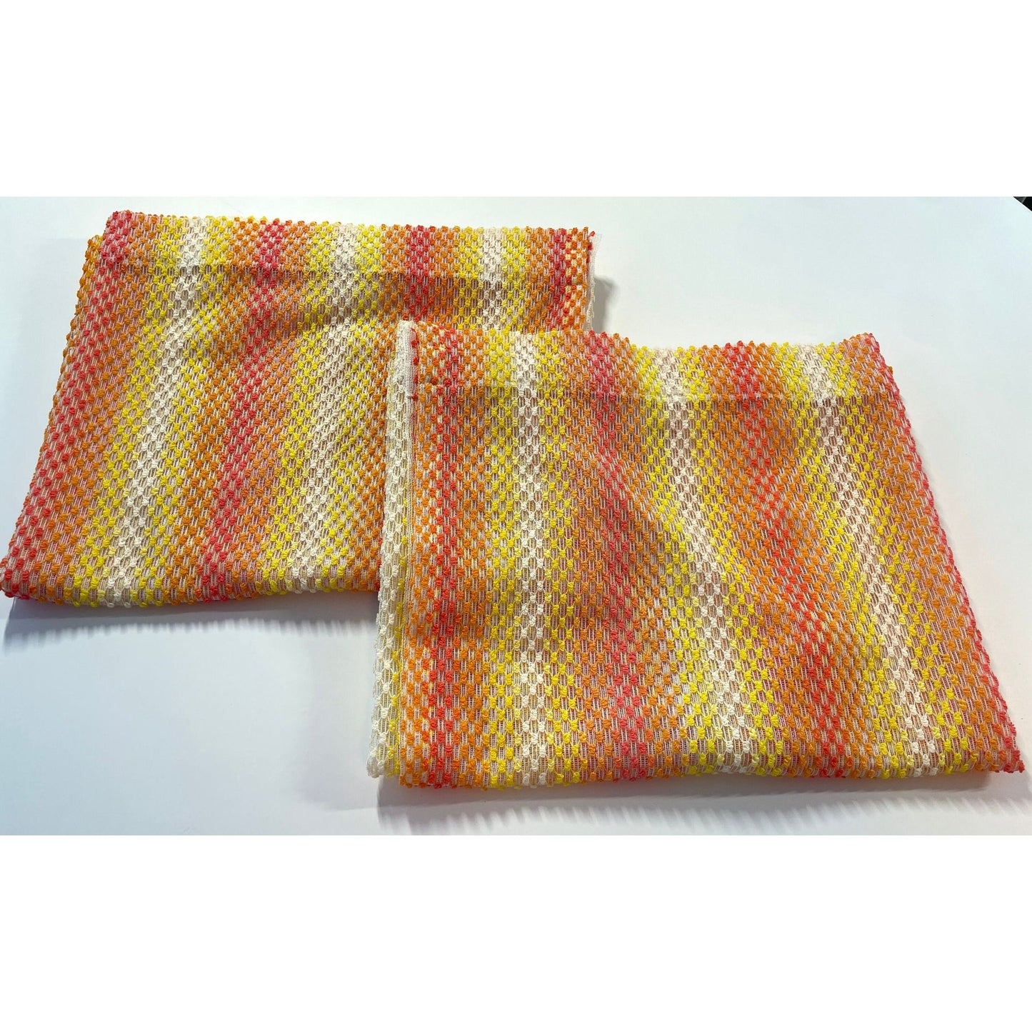 Vintage 70s curtain, orange yellow ombre pattern, mesh panel