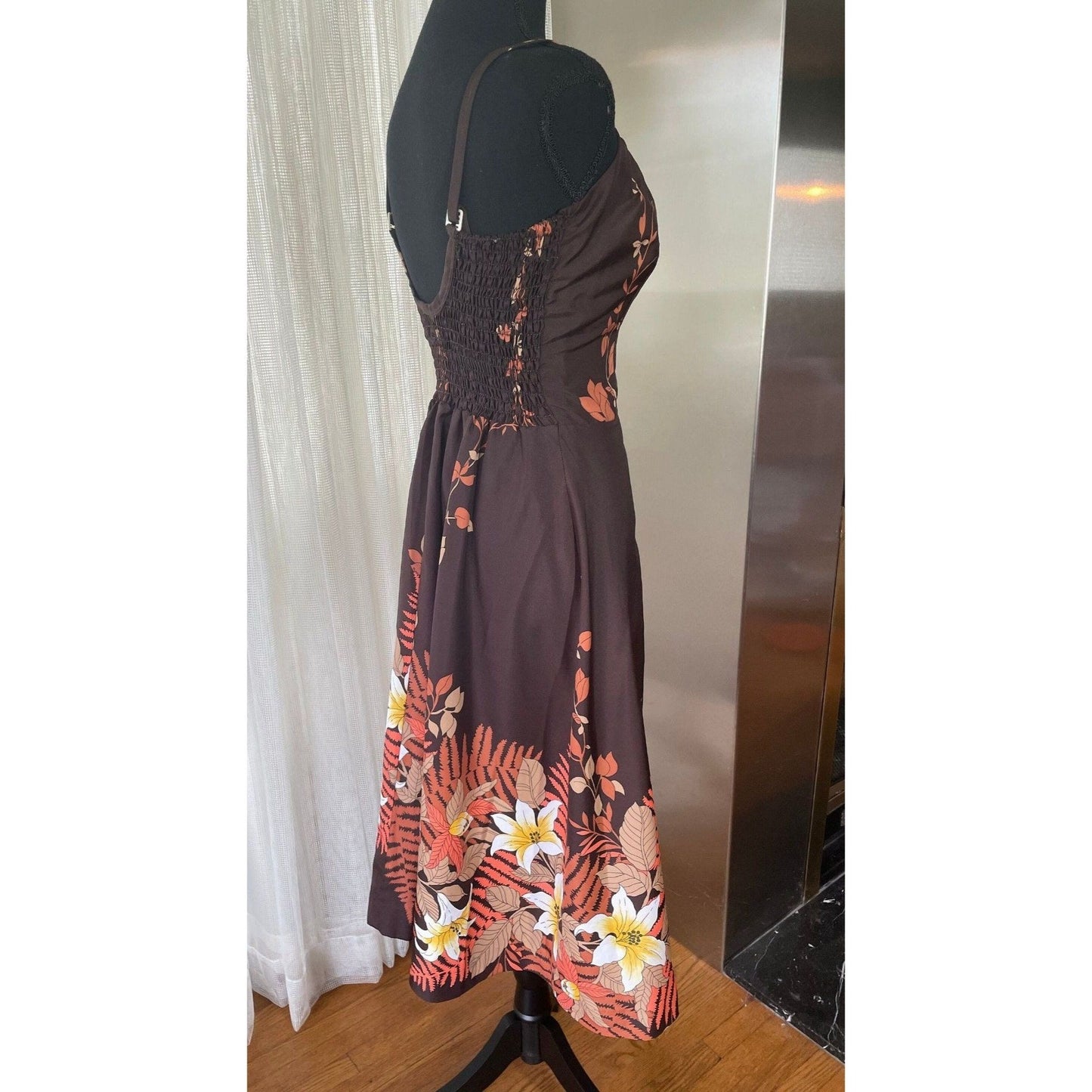 Vintage 80s dress, chocolate brown, sleeveless, bra inserts, Sand Pebble of Hawaii