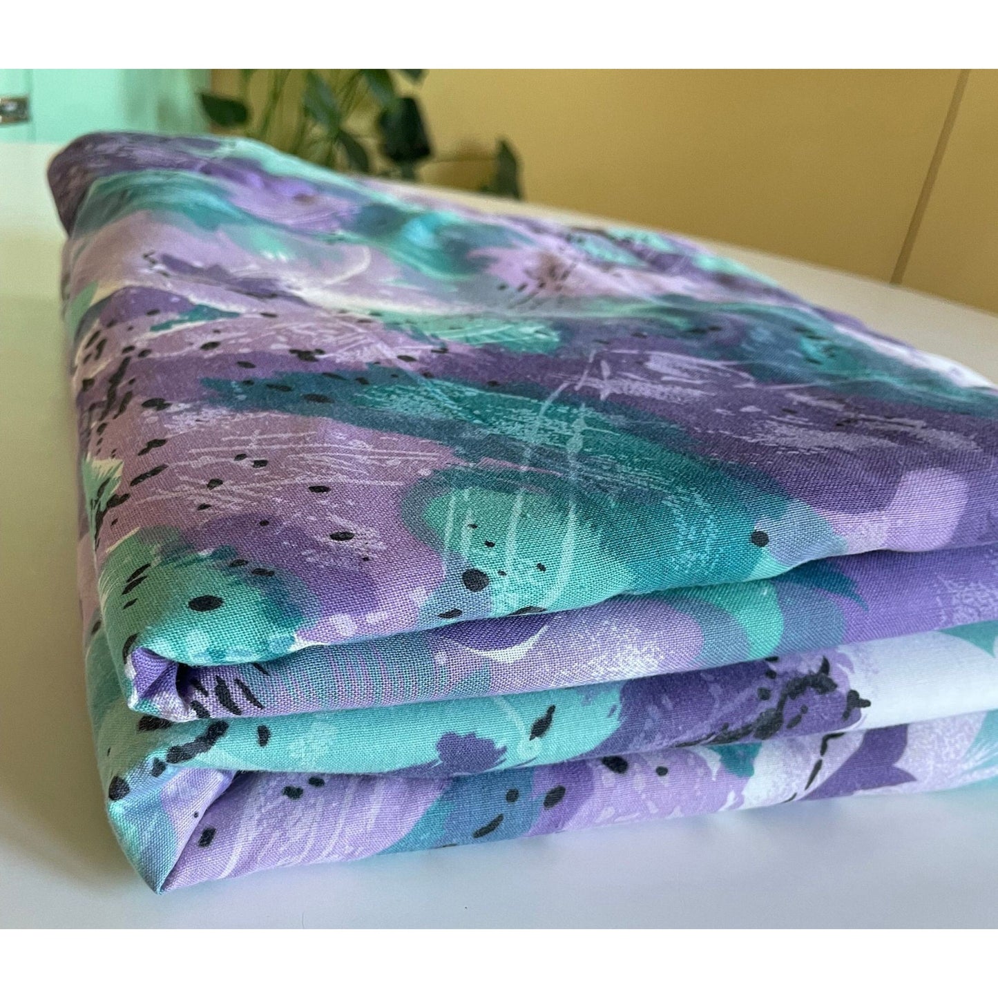 Vintage 80s pillow shams, green and purple abstract pattern
