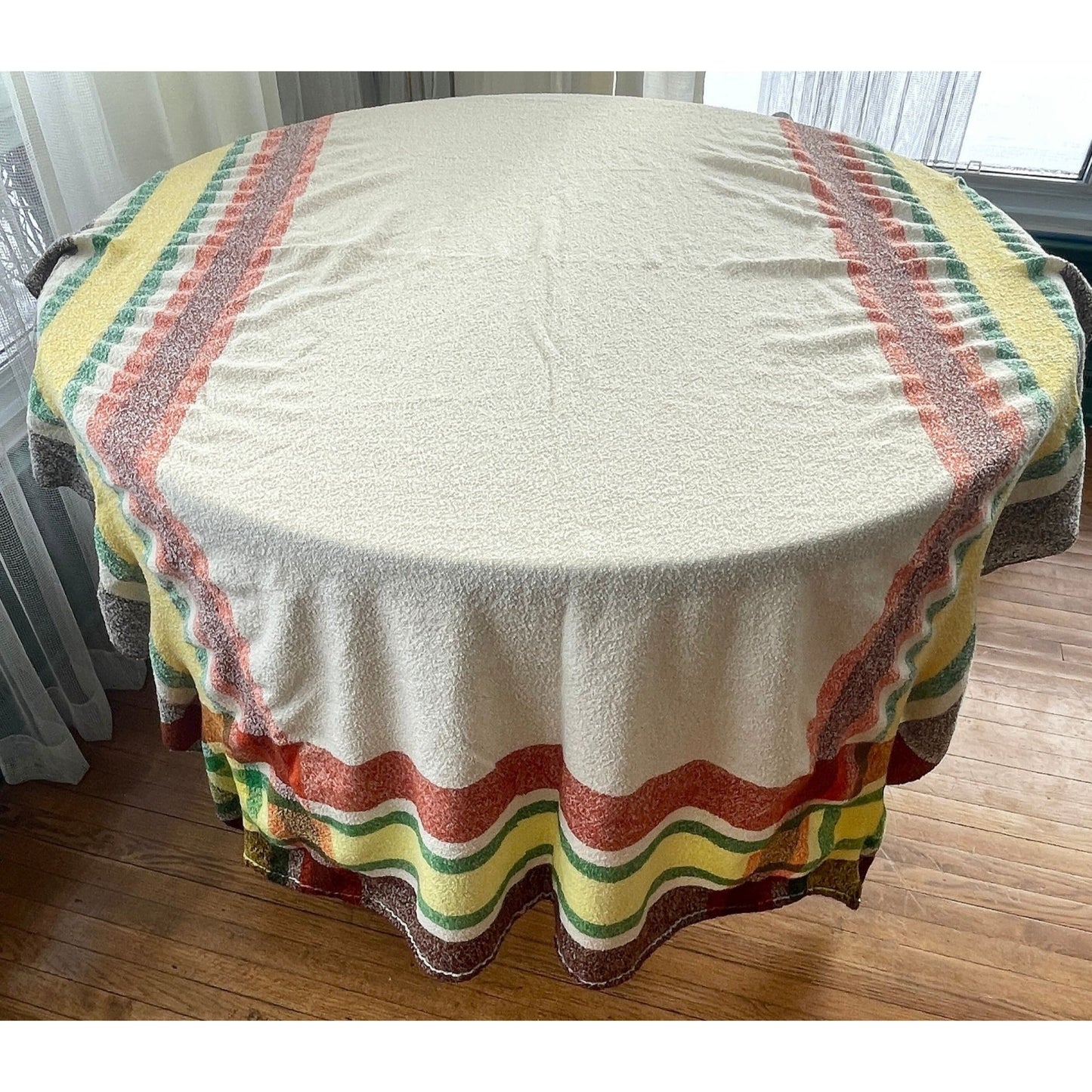 Vintage bed throw, beige brown plaid